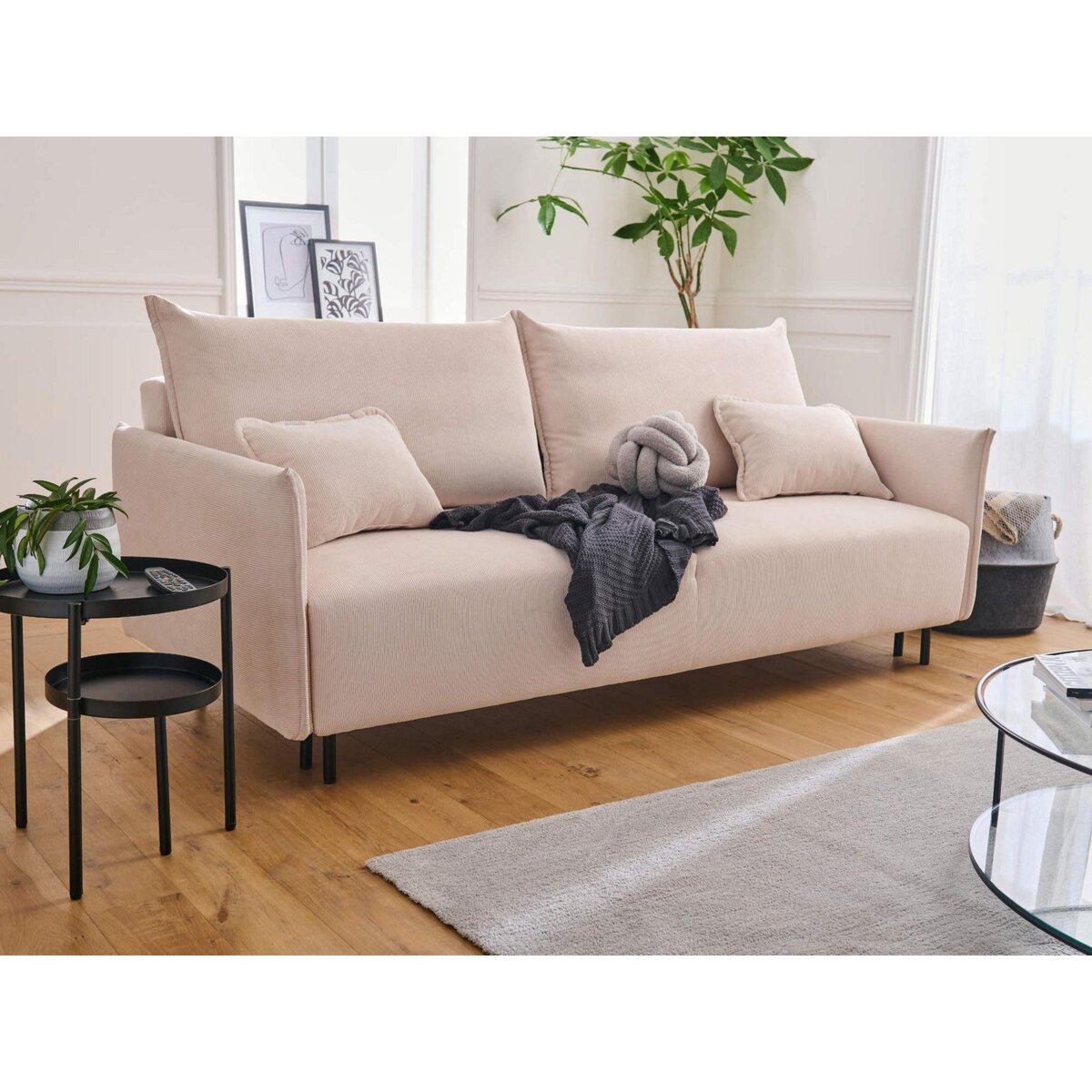 LISA DESIGN Valentina - canapé 3 places convertible - avec coffre - en velours côtelé - style contemporain