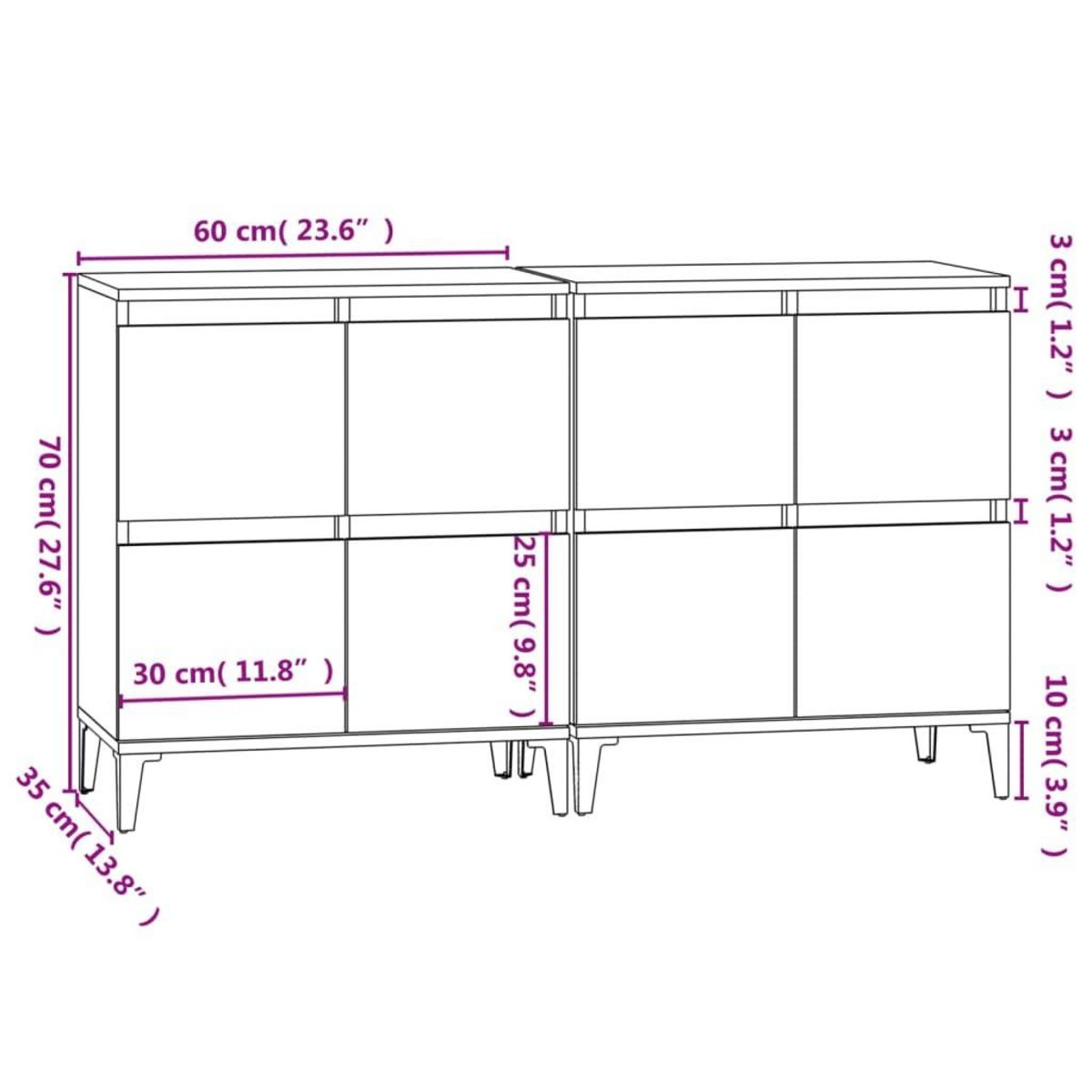 VIDAXL Buffets 2 pcs blanc 60x35x70 cm bois d'ingenierie