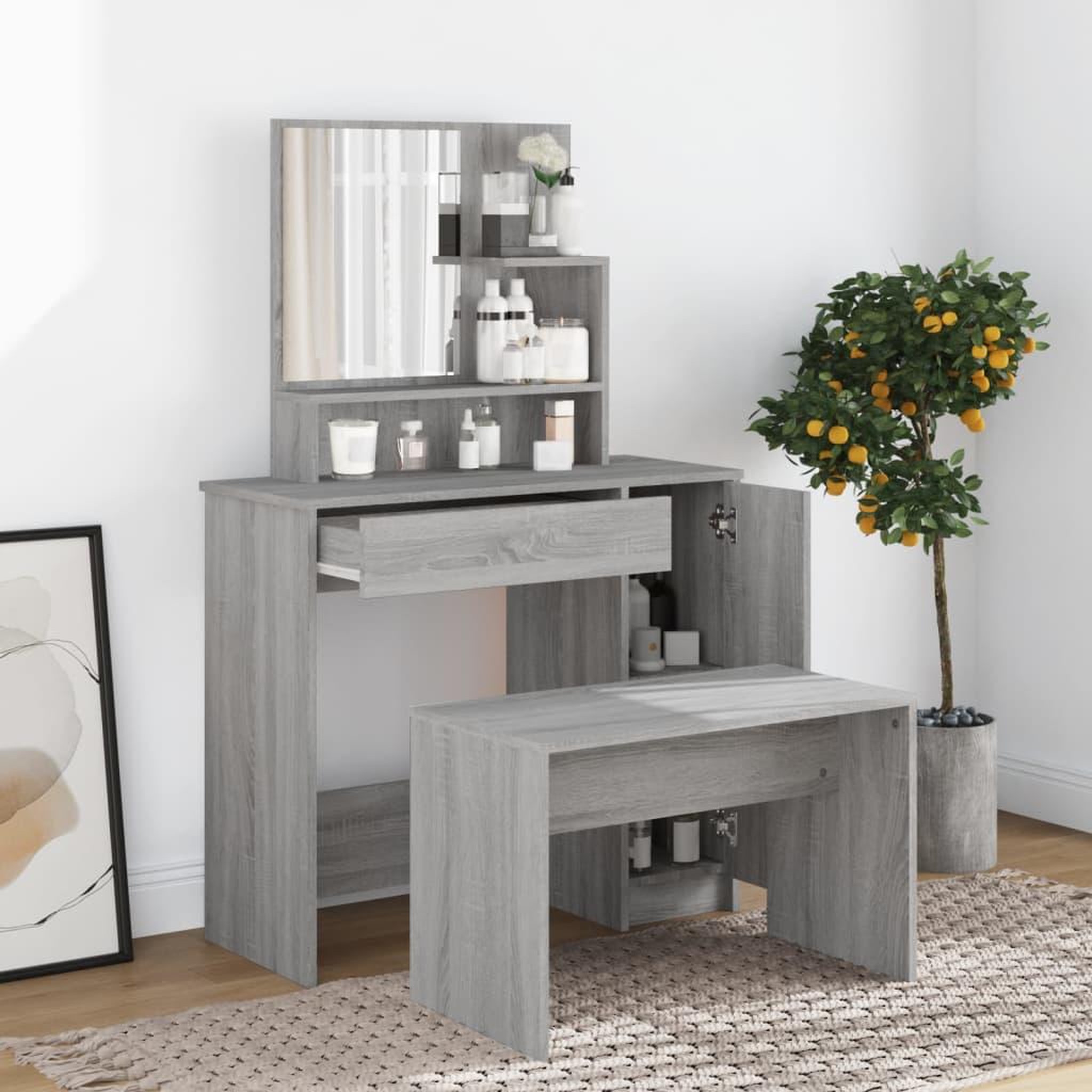 VIDAXL Ensemble de coiffeuse Sonoma gris 86,5x35x136 cm