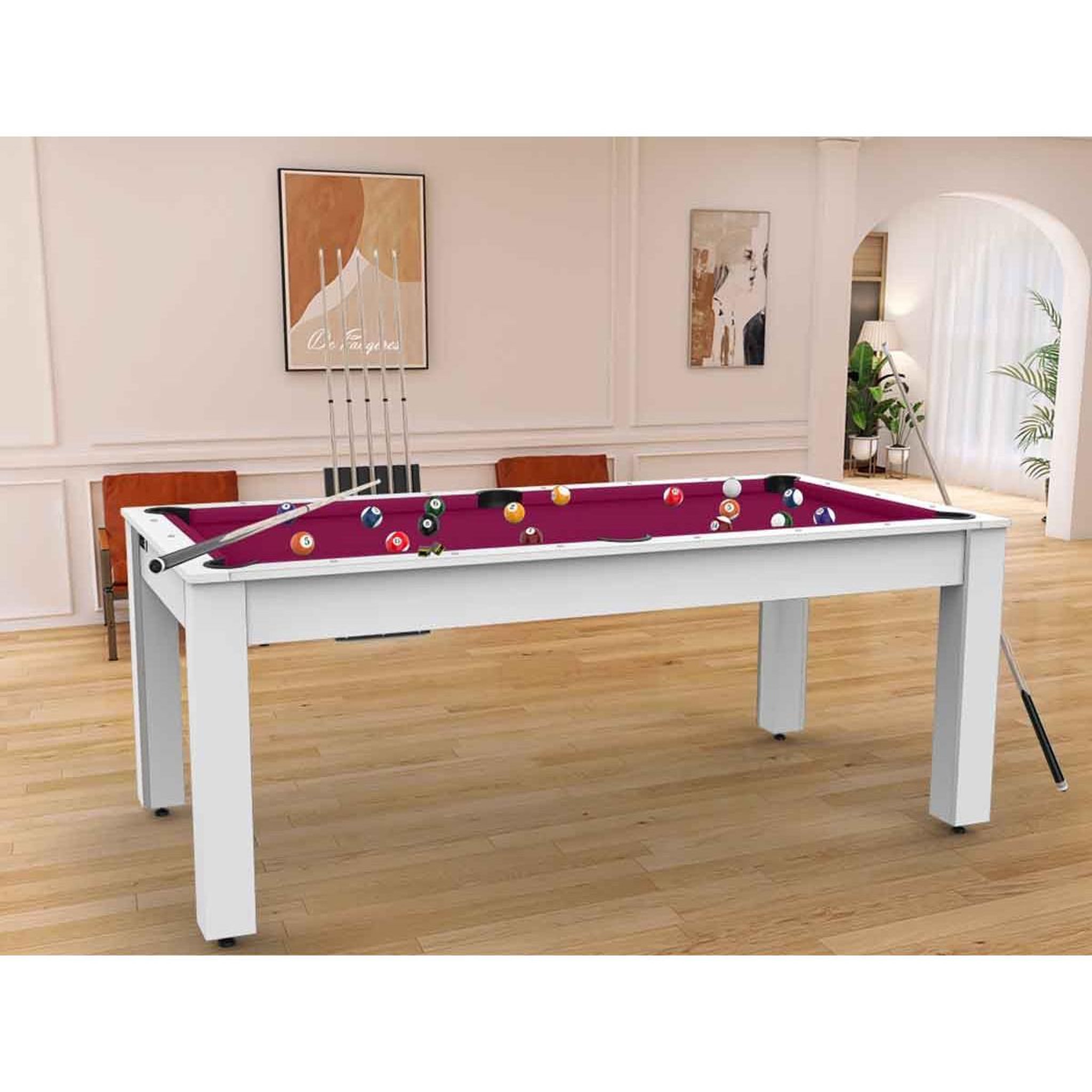 Voir la diapositive 5 : DE FAUGERES Table de Billard Convertible  Oregon  213cm Blanc & Prune