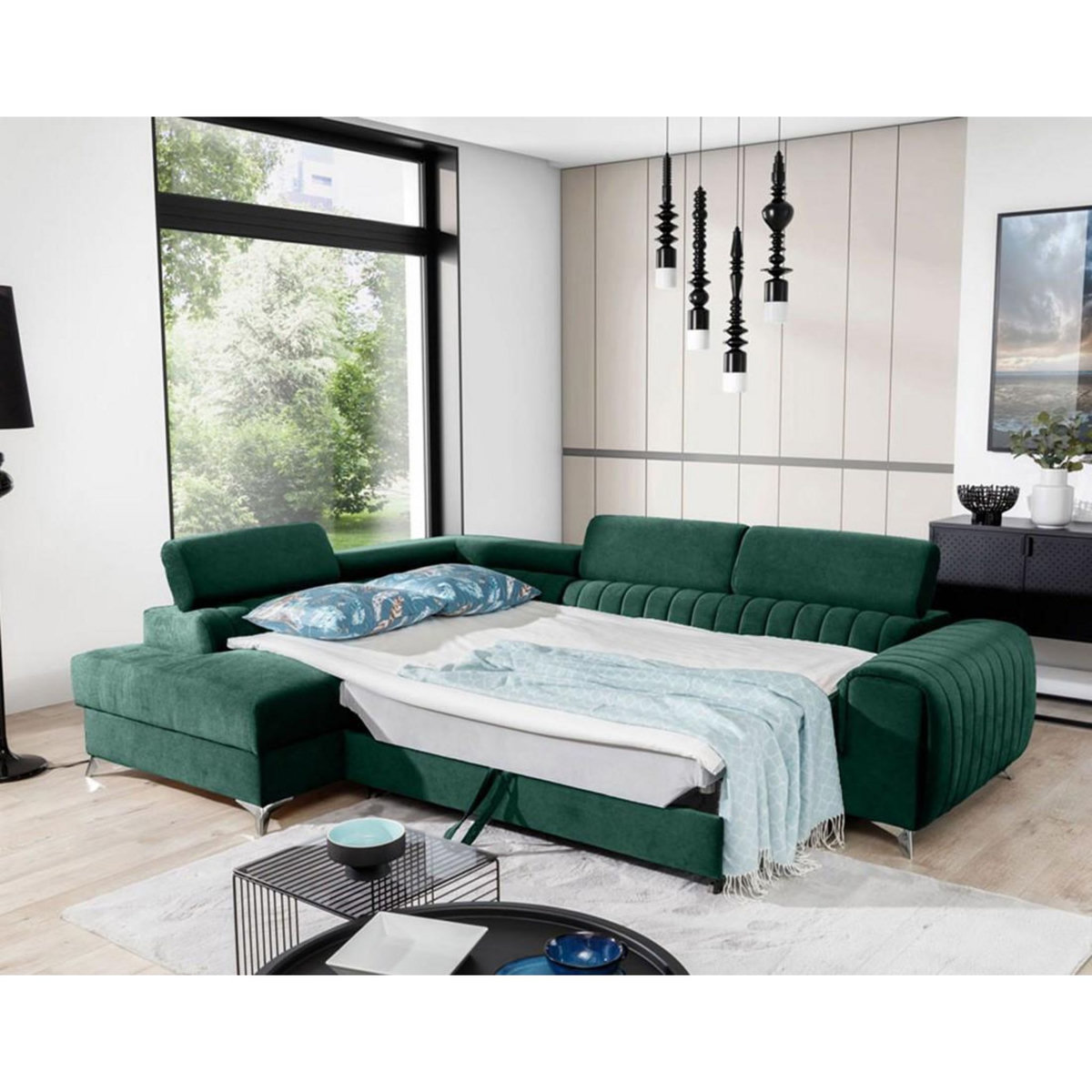 BEST MOBILIER Talisay - canapé d'angle gauche - 5 places - convertible avec coffre - en velours