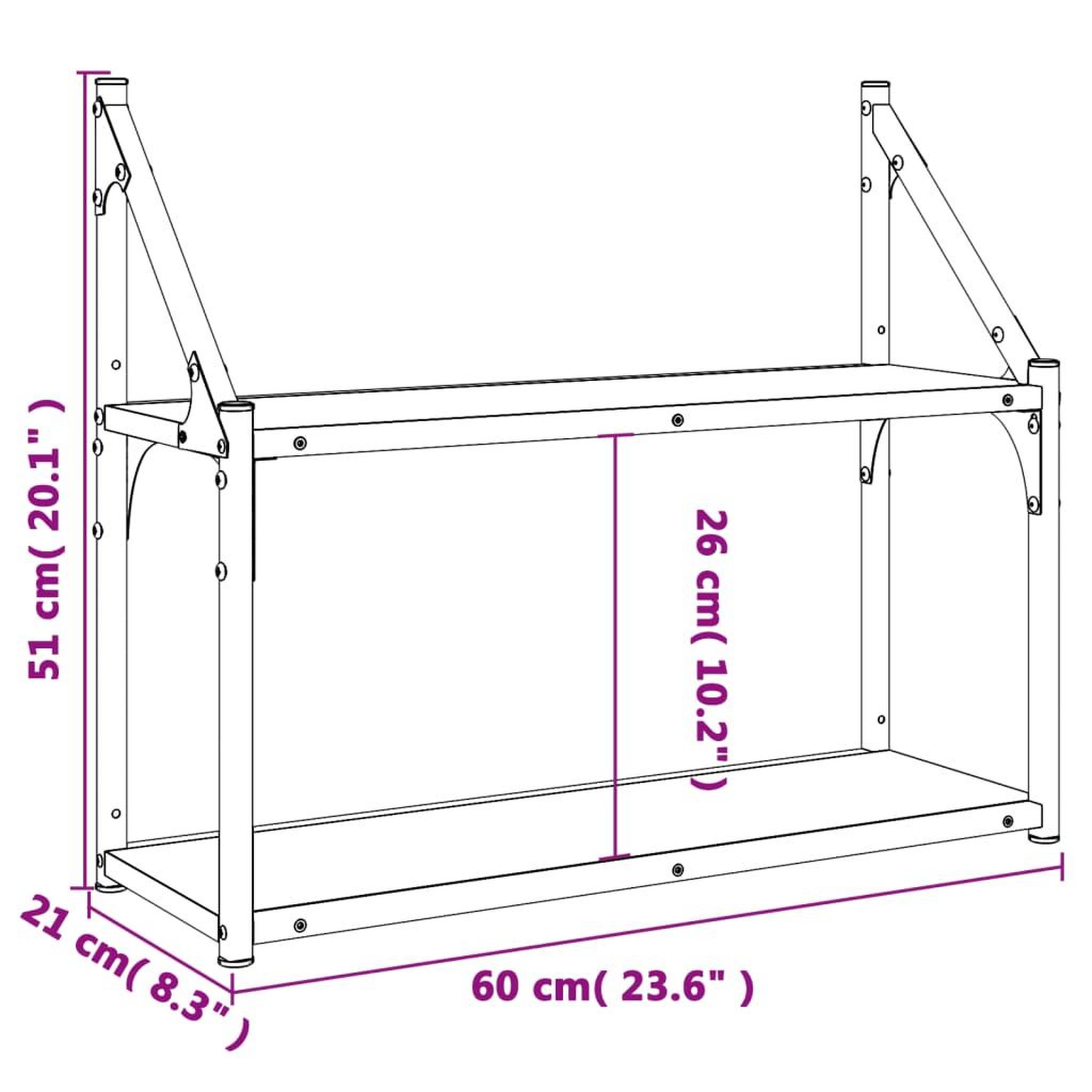 Voir la diapositive 6 : VIDAXL Etagere murale 2 niveaux chene sonoma 60x21x51 cm