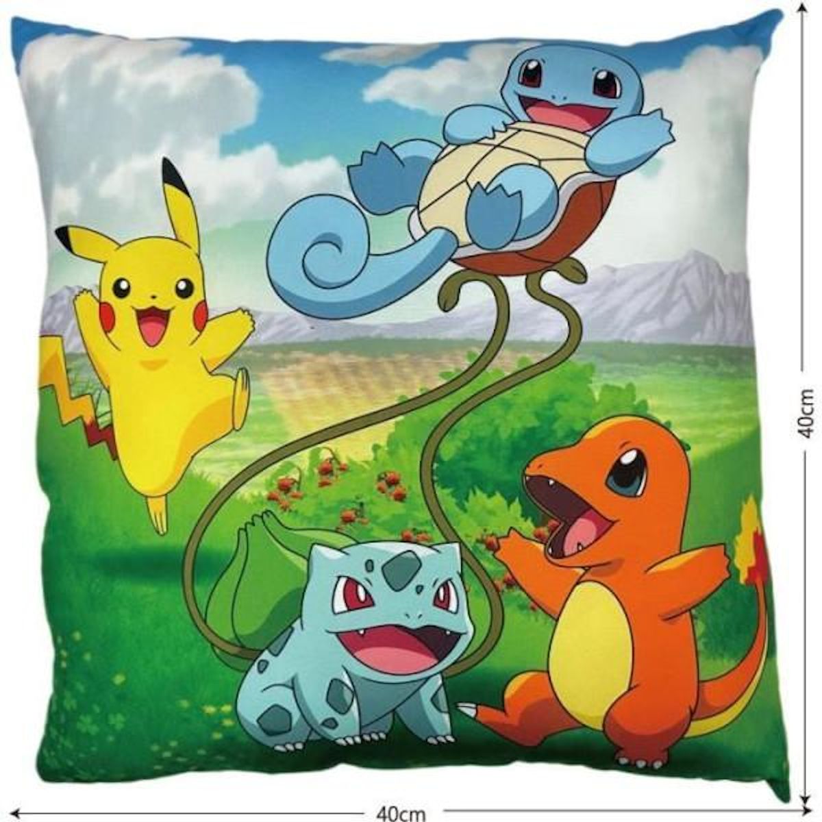 Pokemon Coussin double face - Carré - POKEMON - Pikachu et Starter 1G II - Microfibre - 40 x 40 cm