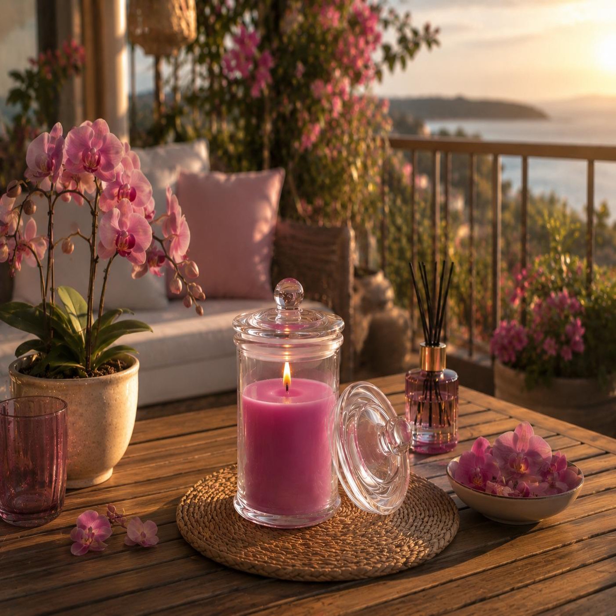 Voir la diapositive 3 : Eden Bougie bocal en verre senteur orchidee rose