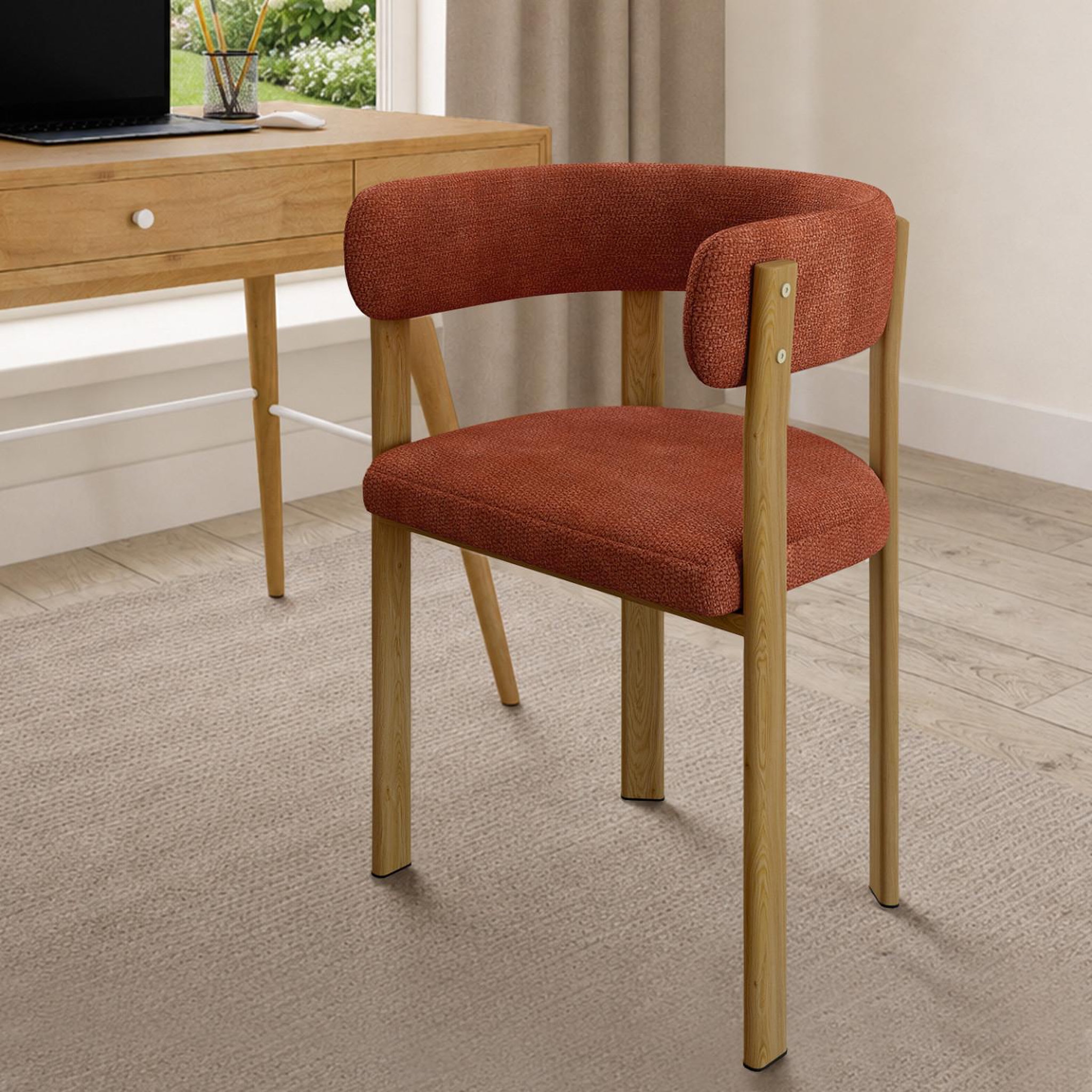 Voir la diapositive 6 : ID MARKET Lot de 2 chaises, fauteuils de table NELLA en tissu chenille terracotta pour salle à manger