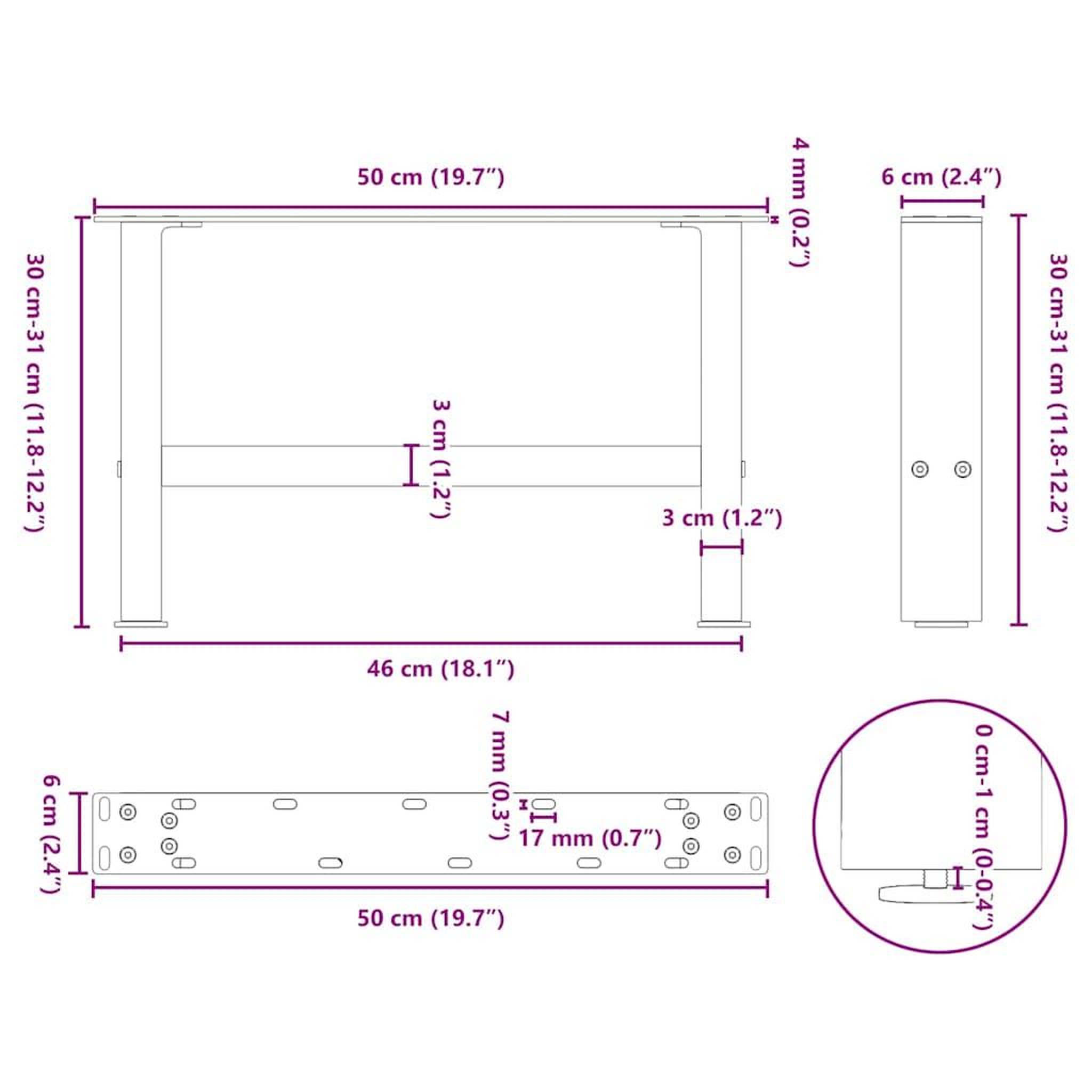 Voir la diapositive 6 : VIDAXL Pieds de table basse noir 2 pcs 50x(30-31) cm acier