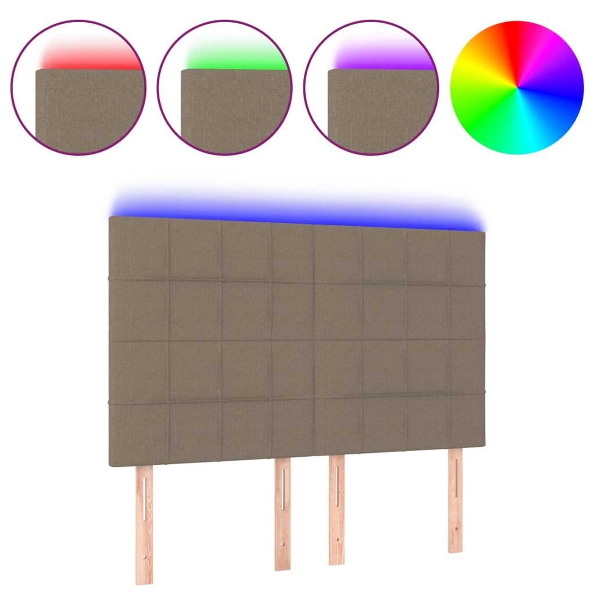 Voir la diapositive 2 : VIDAXL Tete de lit a LED Taupe 144x5x118/128 cm Tissu