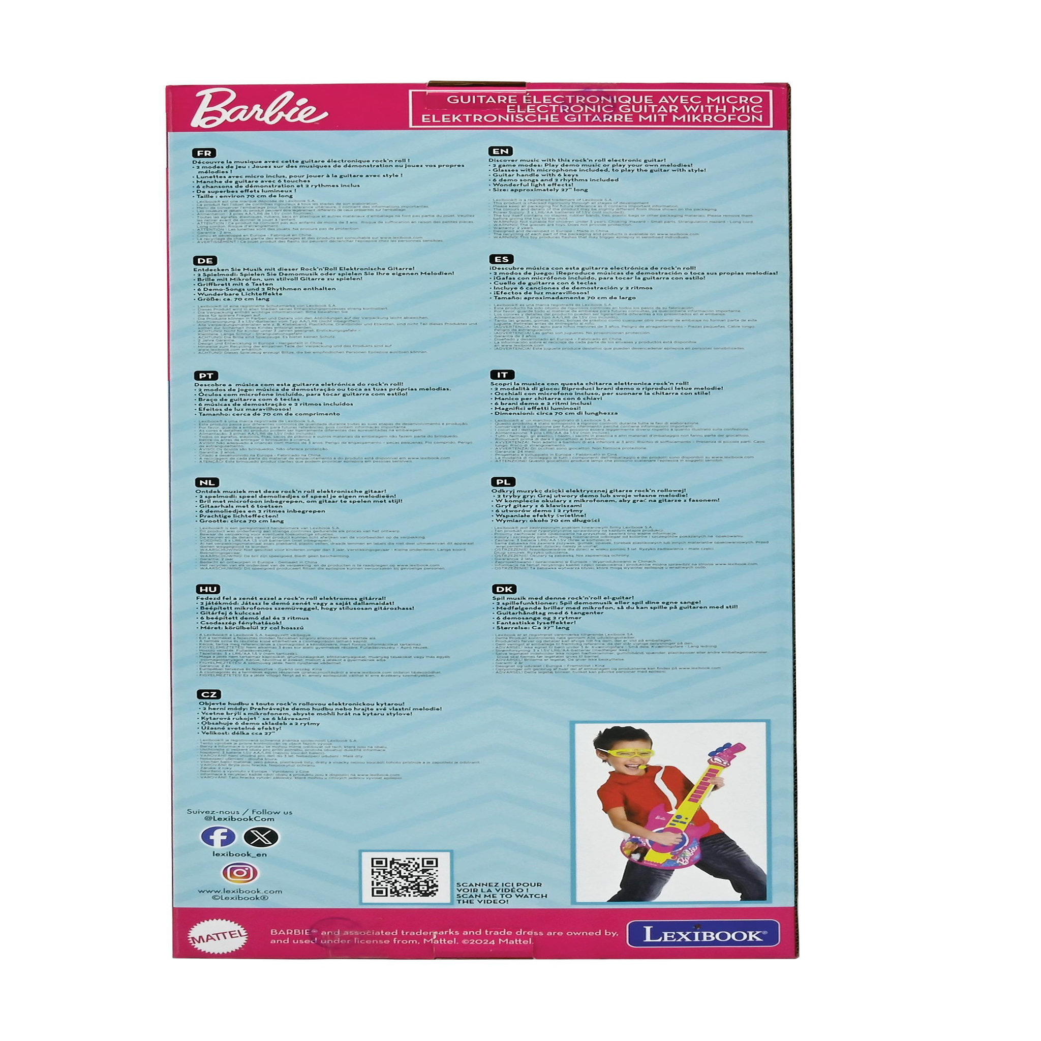Voir la diapositive 4 : Lexibook Guitare Électronique Lumineuse avec lunettes et micro Barbie