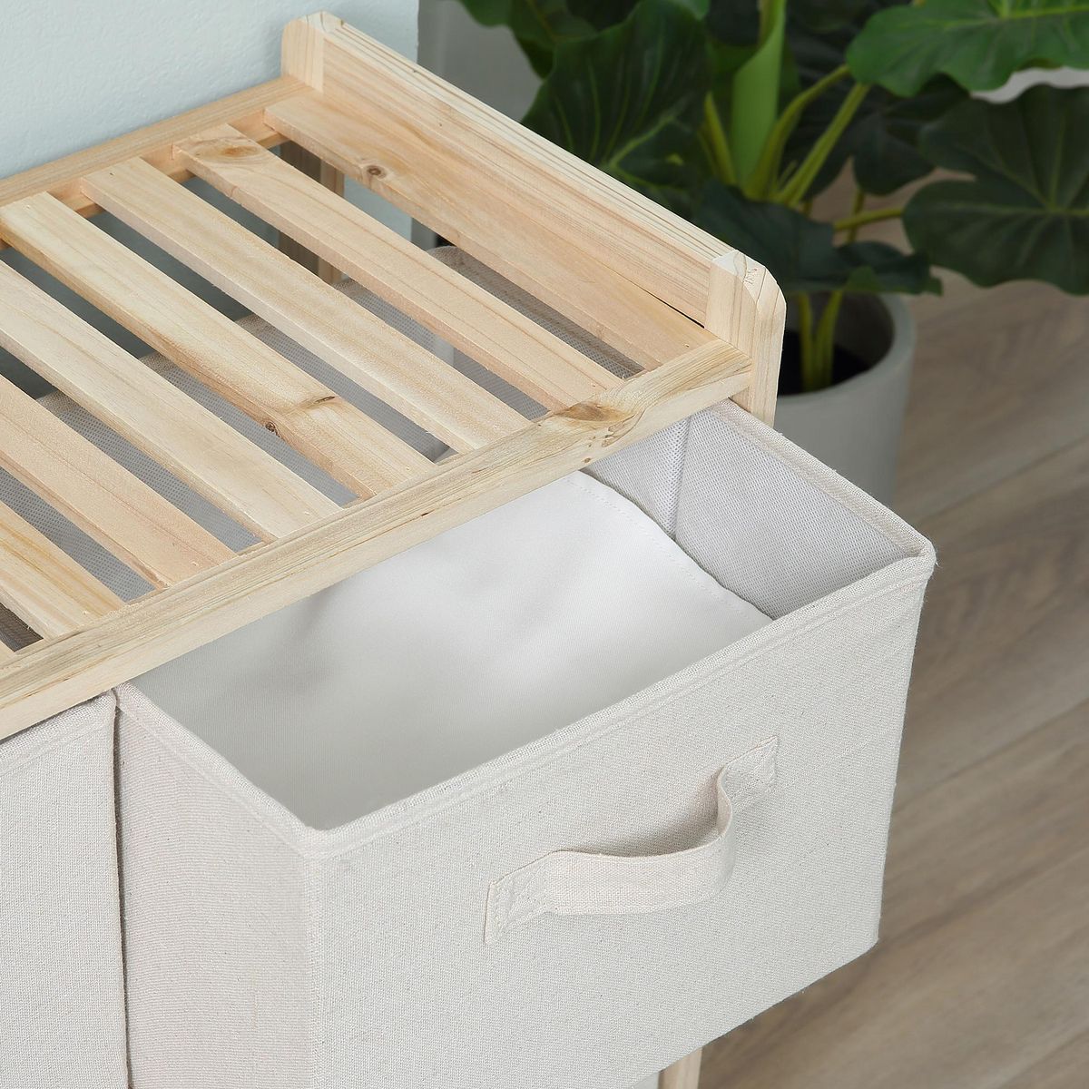 HOMCOM Commode 6 tiroirs tissu polyester beige dim. 59L x 28l x 70H cm bois sapin