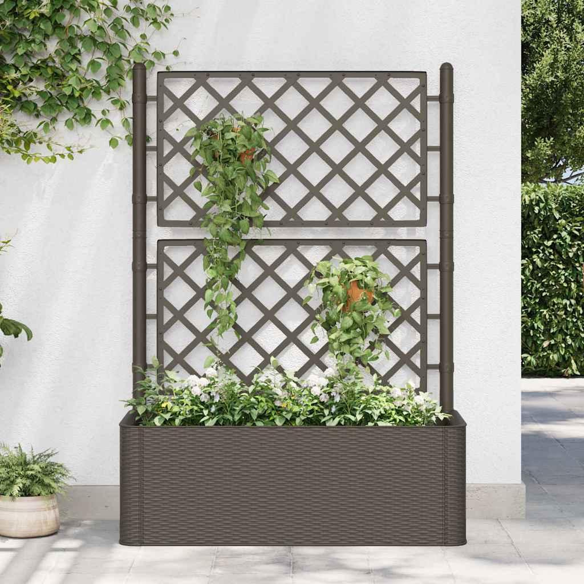 Voir la diapositive 2 : VIDAXL Lit sureleve de jardin et treillis et systeme d'arrosage Moka