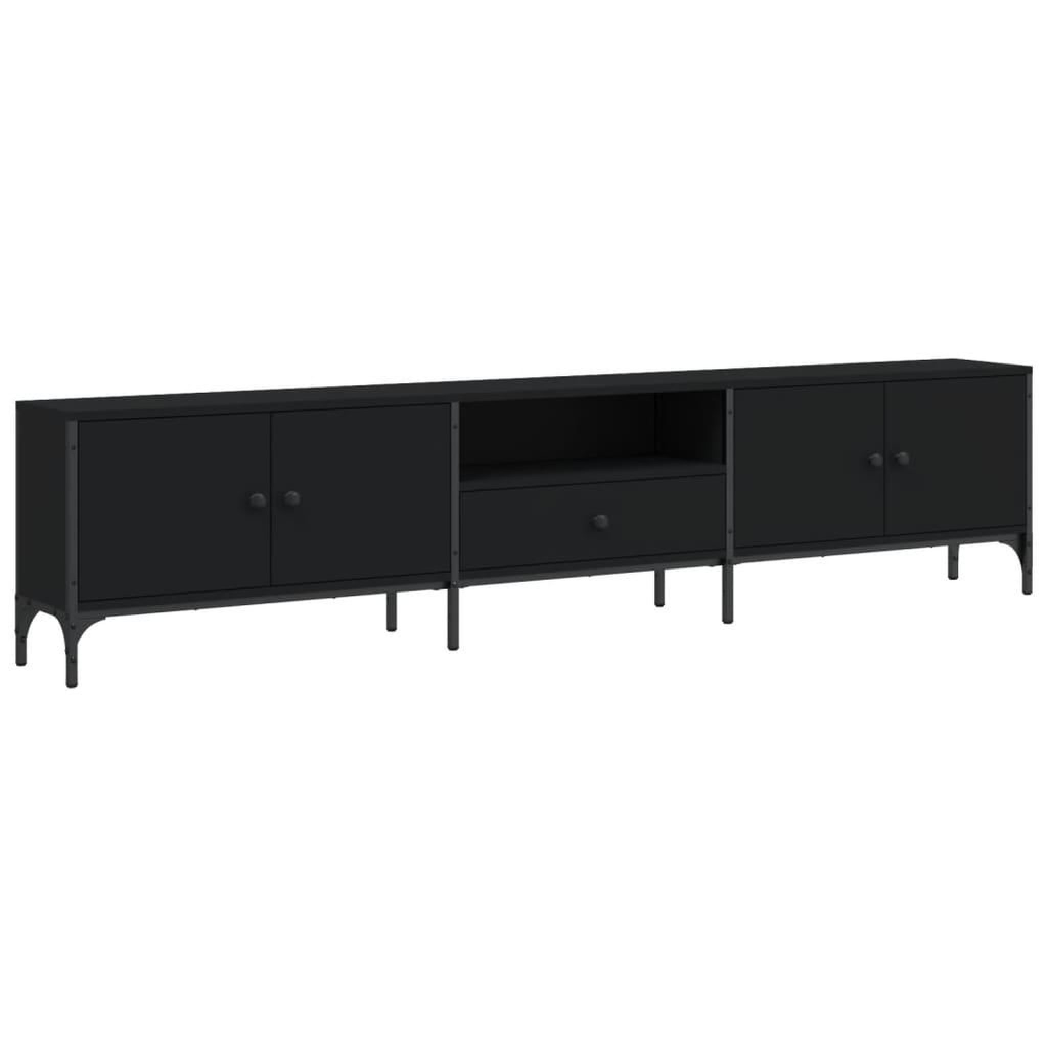 Voir la diapositive 2 : VIDAXL Meuble TV avec tiroir noir 200x25x44 cm bois d'ingenierie