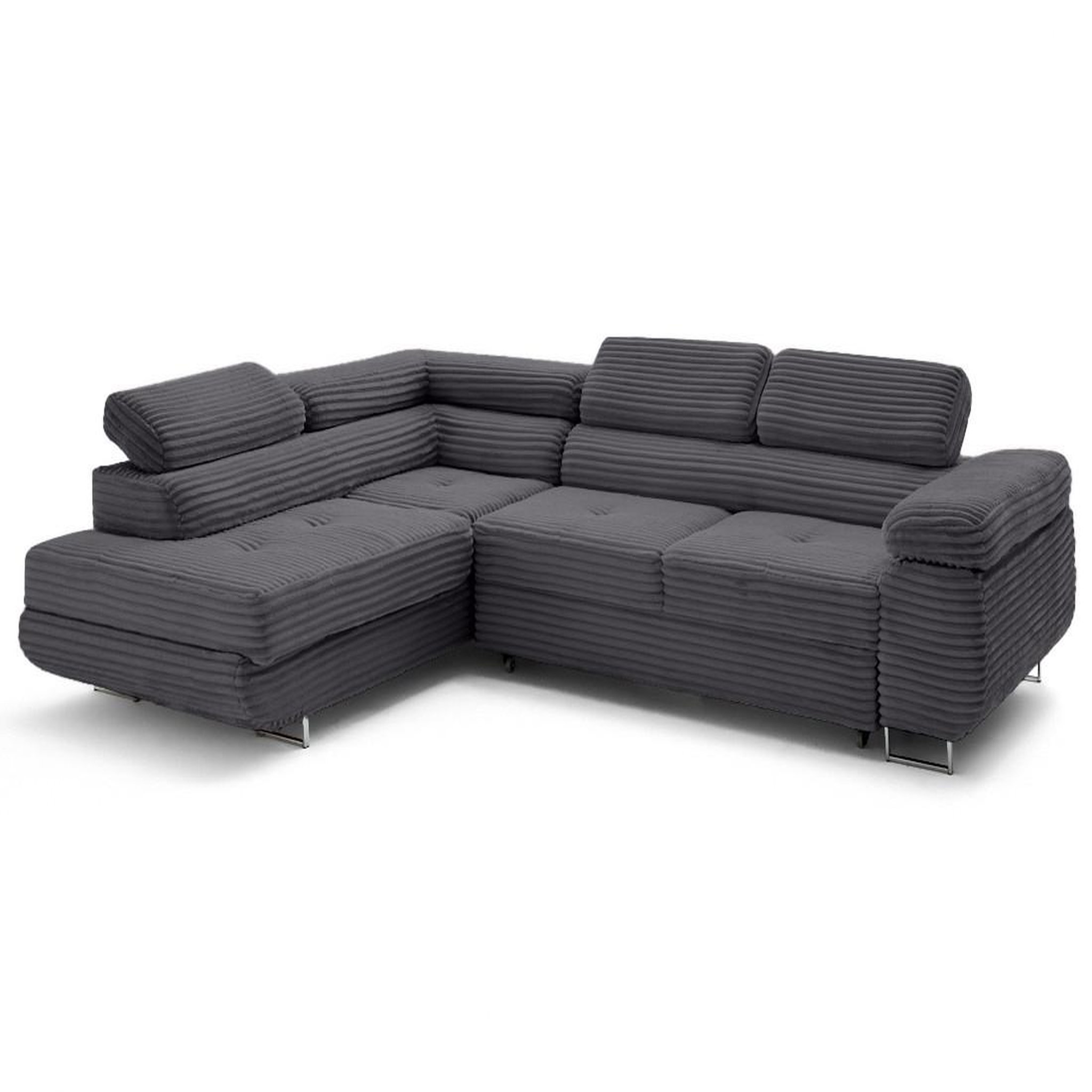 Voir la diapositive 2 : LISA DESIGN Zaria - canapé d'angle gauche 5 places convertible avec coffre et têtières en velours côtelé grosses côtes