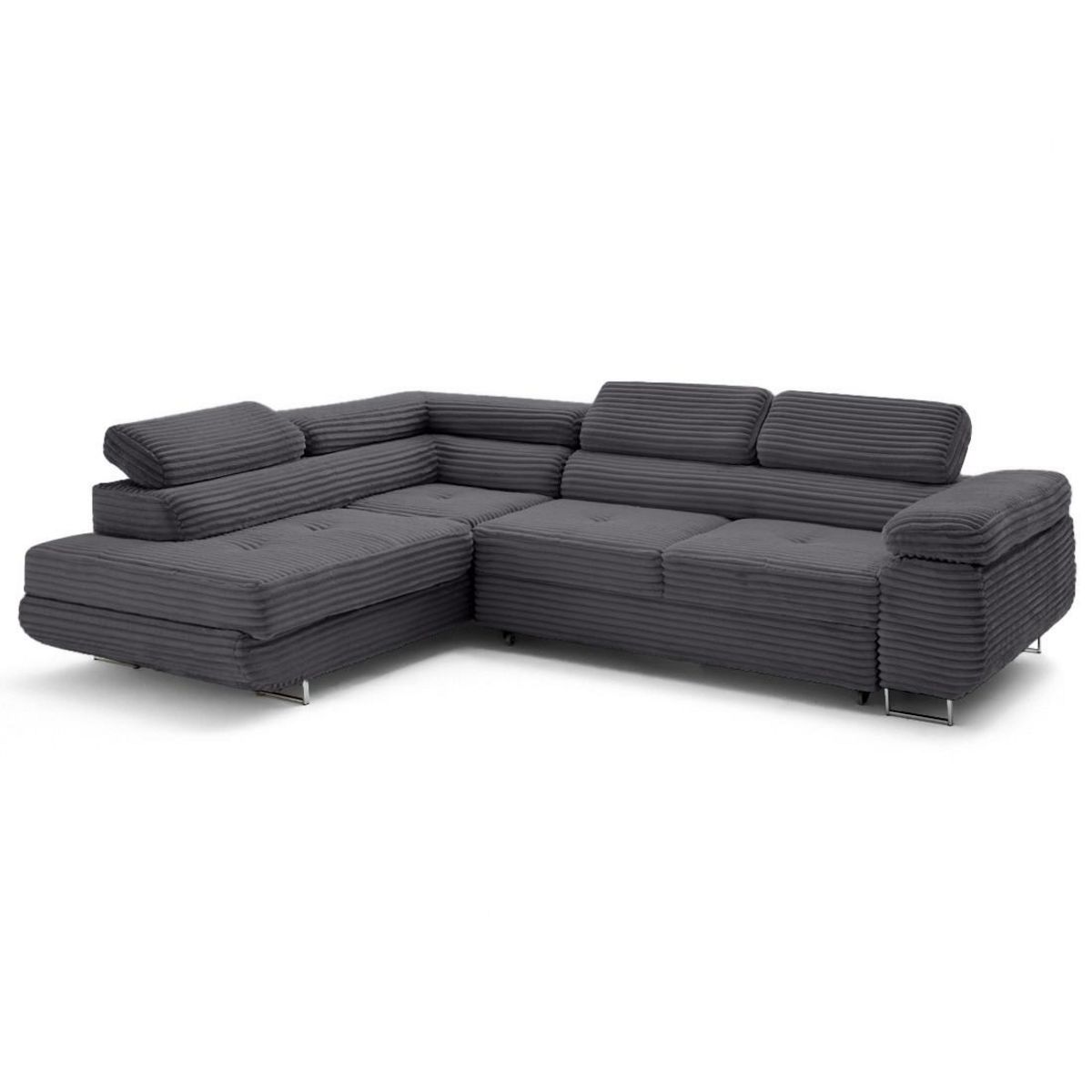 LISA DESIGN Zaria - canapé d'angle gauche 5 places convertible avec coffre et têtières en velours côtelé grosses côtes