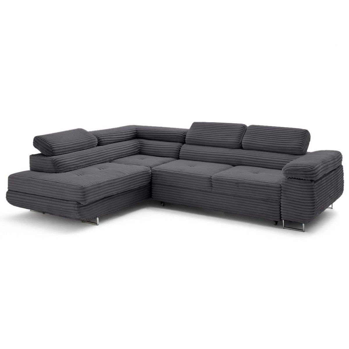 LISA DESIGN Zaria - canapé d'angle gauche 5 places convertible avec coffre et têtières en velours côtelé grosses côtes