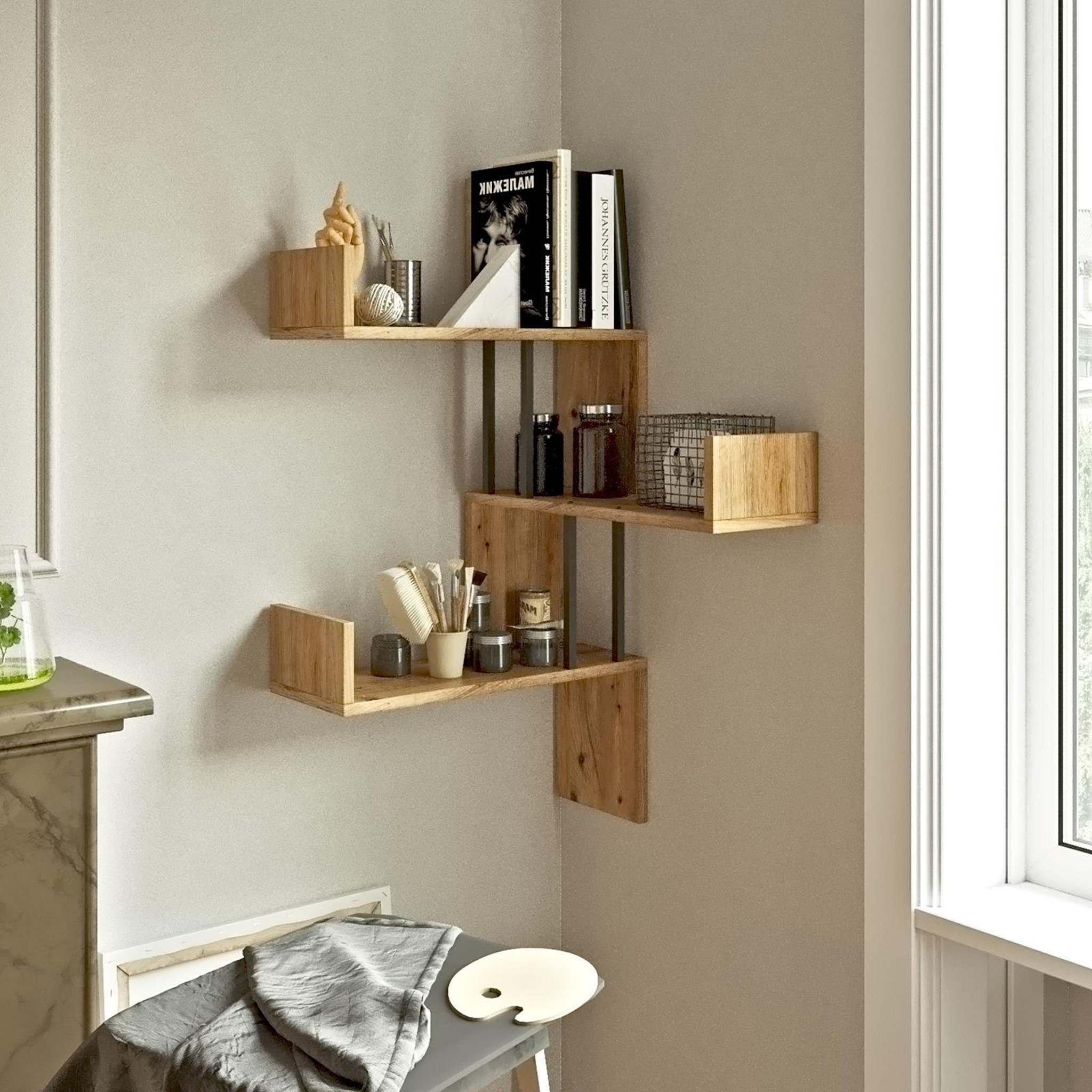 Voir la diapositive 2 : Habitat et Jardin Étagère murale en bois  vg17  - 60 x 60 x 109 cm - pin atlantique