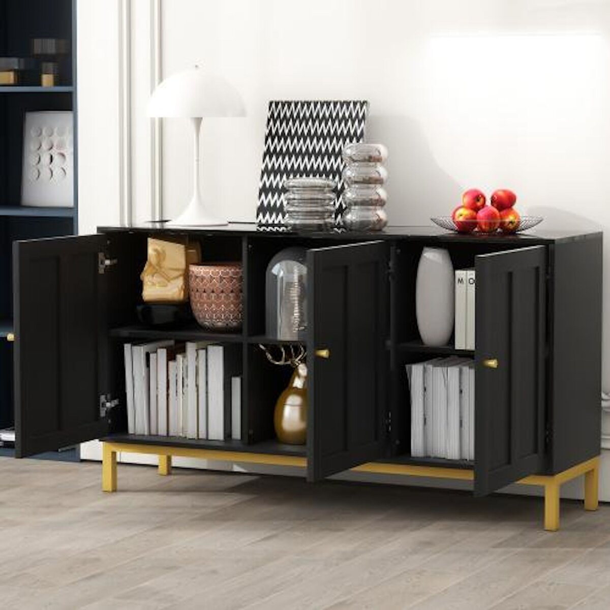 MERAX Buffet 3 porte(s) 0 tiroir(s) - 140 cm noir mdf