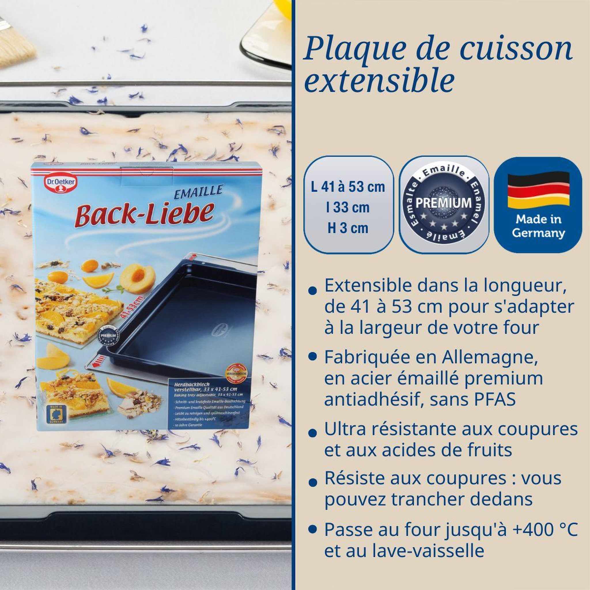 Voir la diapositive 3 : DR.OETKER Plaque four extensible 41-53 x 33 cm dr oetker back liebe