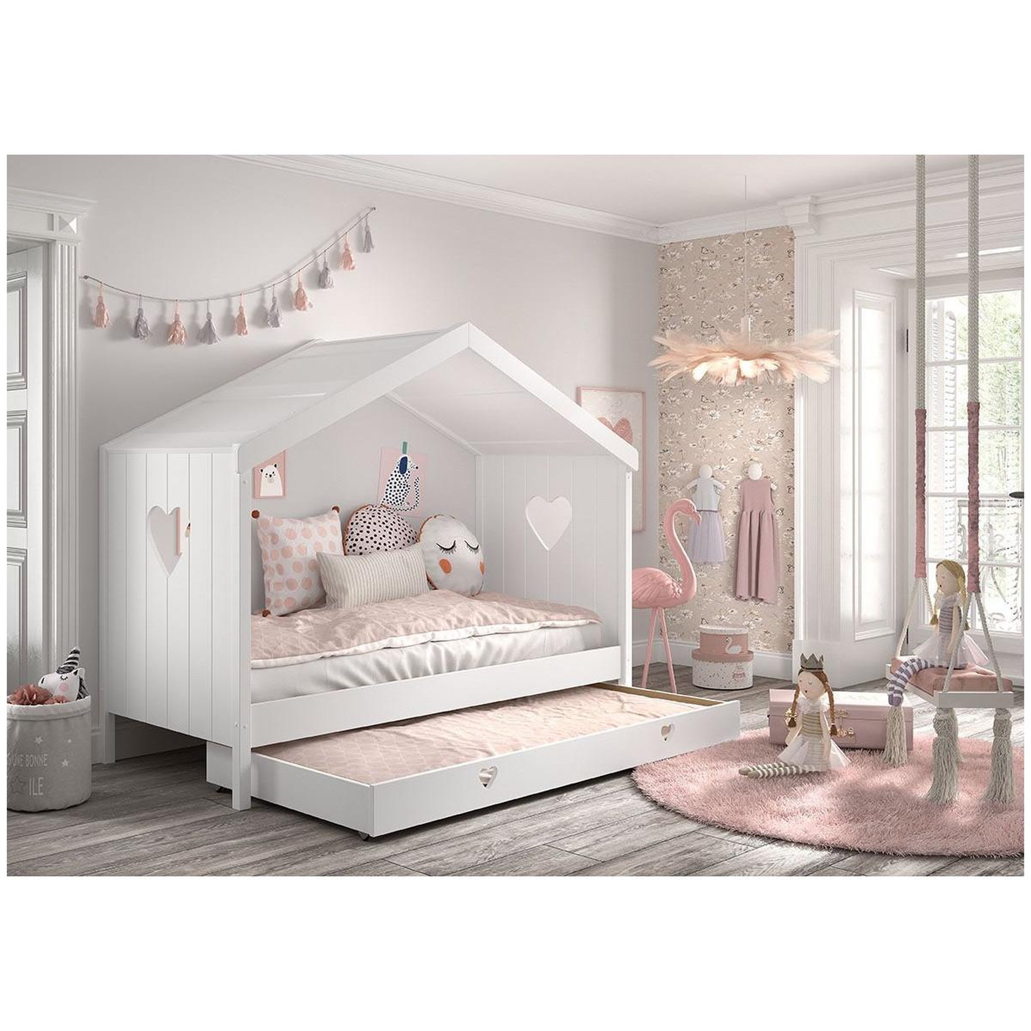 Voir la diapositive 5 : Paris Prix Lit gigogne cabane enfant ouvert  amori  90x200cm blanc