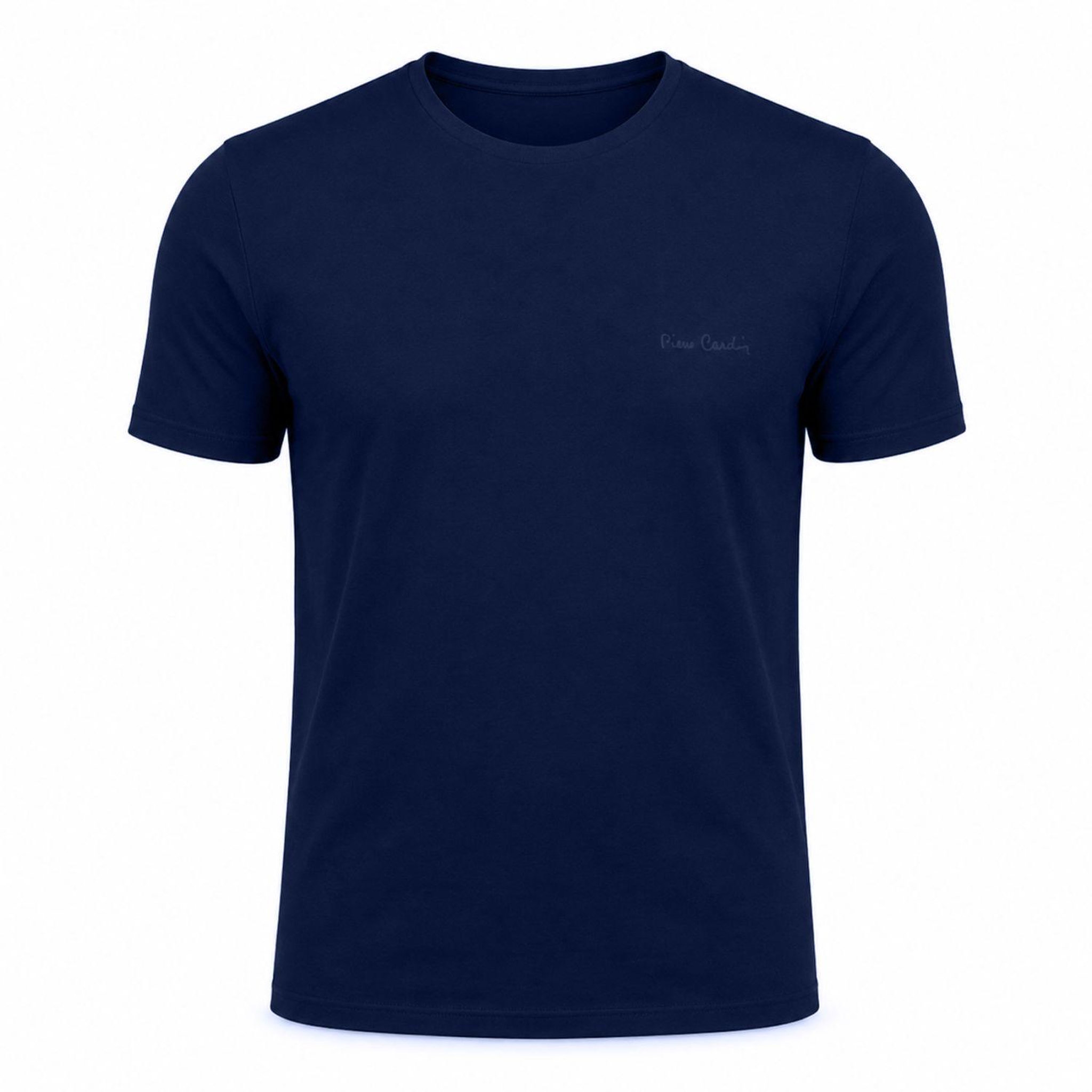PIERRE CARDIN T-shirt homme en col rond avec broderie signature sur la poitrine. Coloris disponibles : Bleu