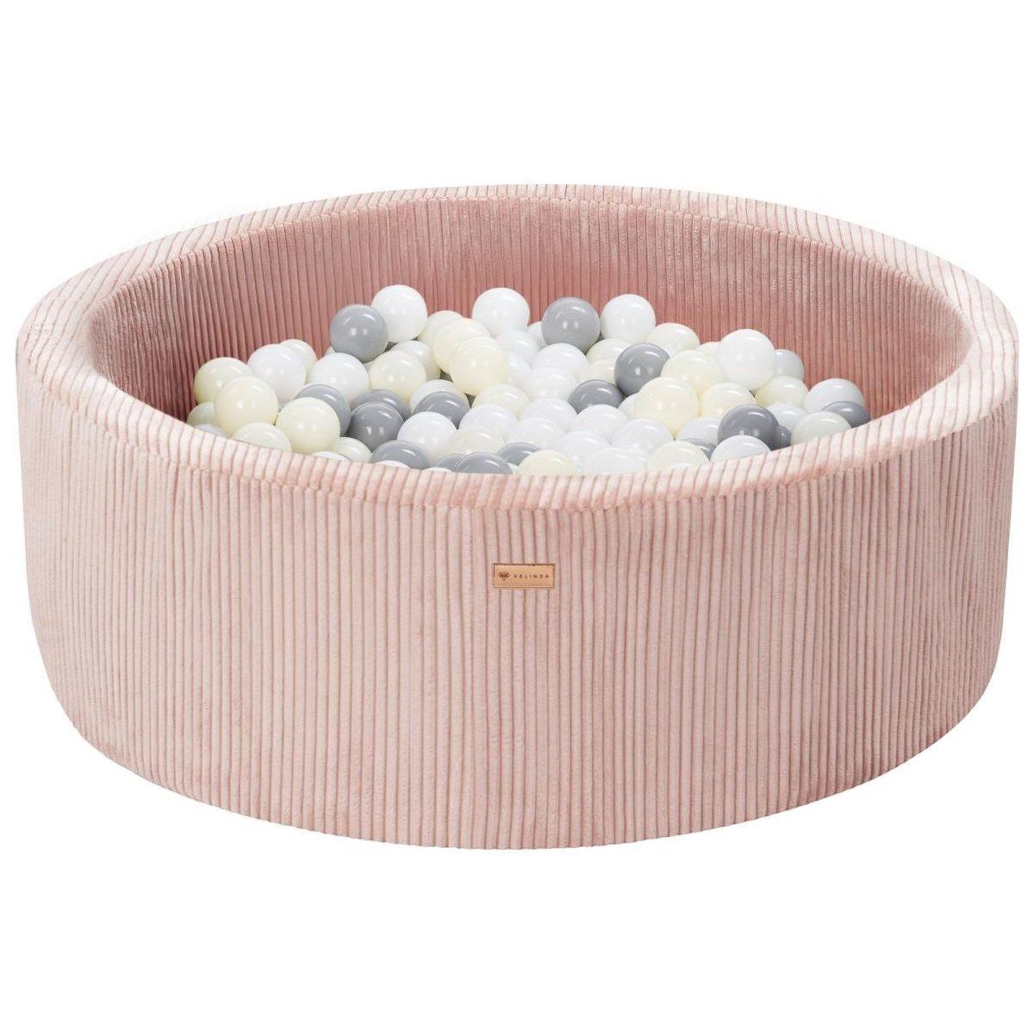 VELINDA Piscine à balles en velours côtelé avec 300 balles, diamètre env. 90 cm — rose clair