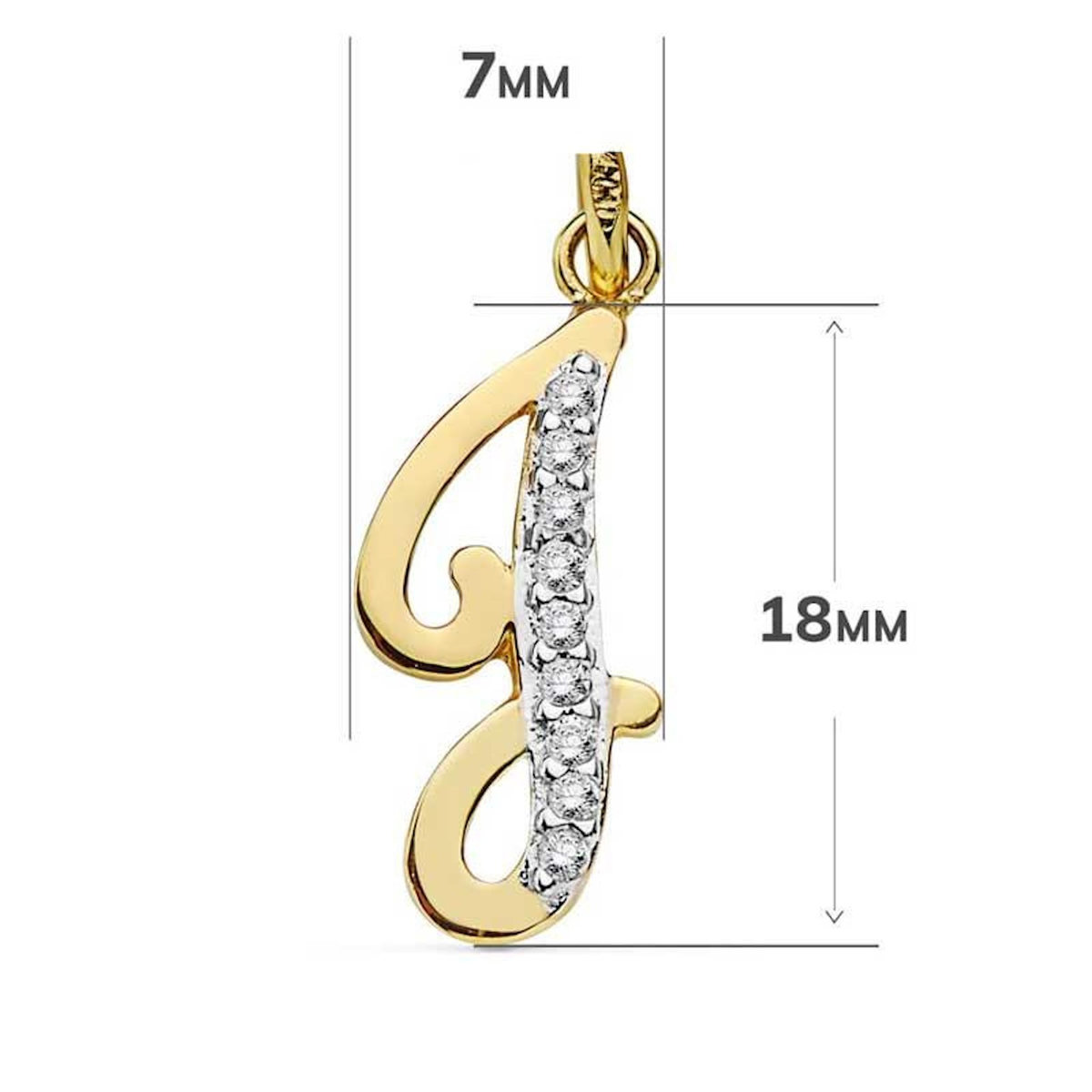 L'ATELIER D'AZUR Pendentif Or 18 Carats 750 Jaune Serti de Zirconiums - Initiale Lettre  J  - Chaine Offerte
