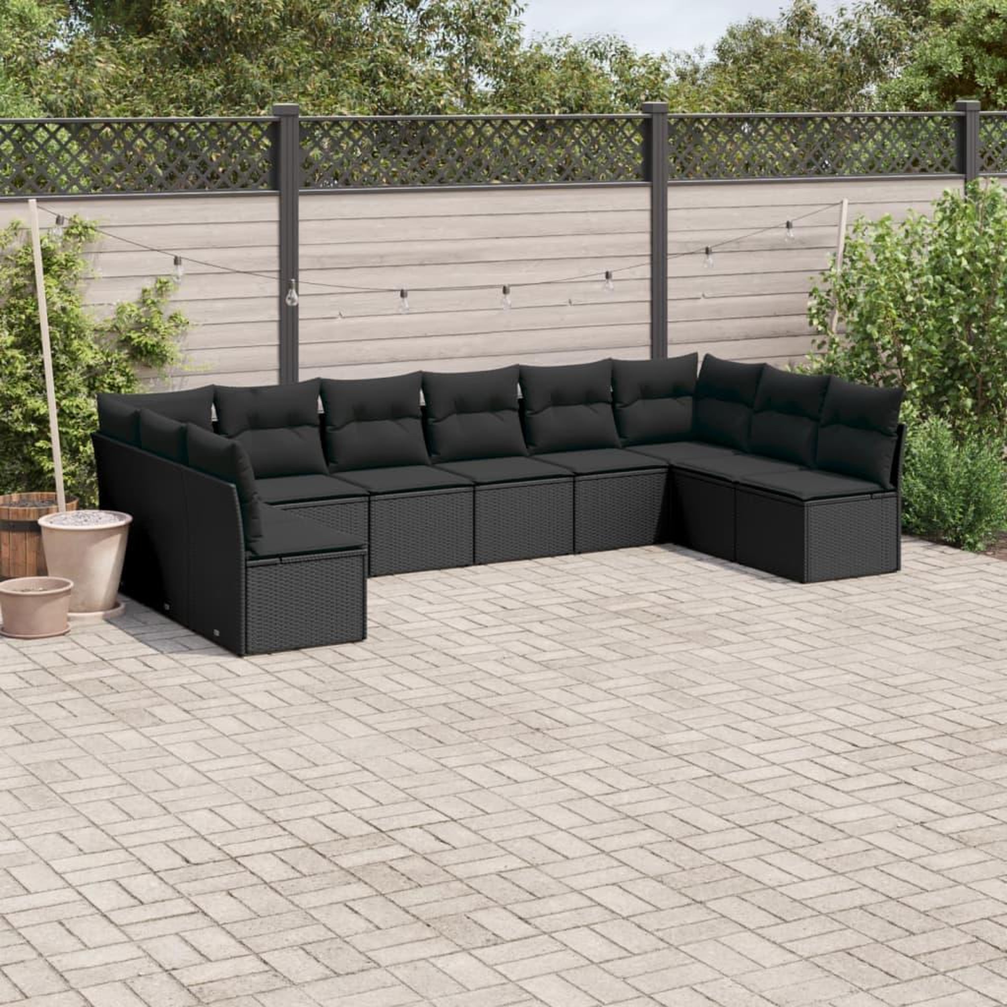 VIDAXL Salon de jardin 10 pcs avec coussins noir resine tressee