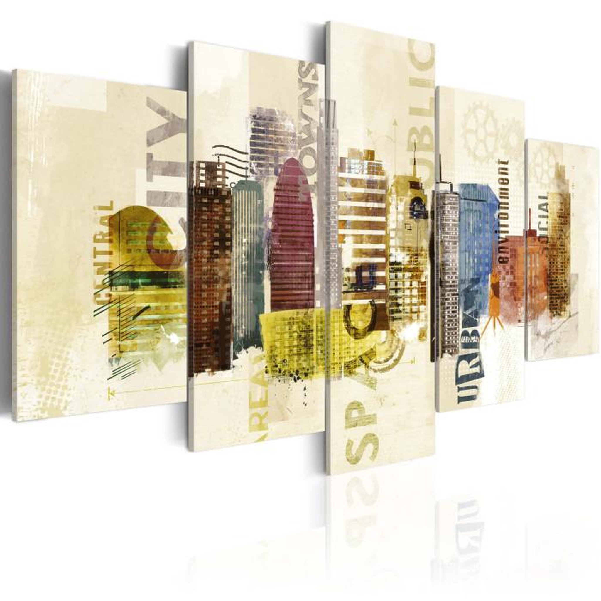Paris Prix Tableau Imprimé 5 Panneaux  Design Urbain. Coloris disponibles : Multicolore
