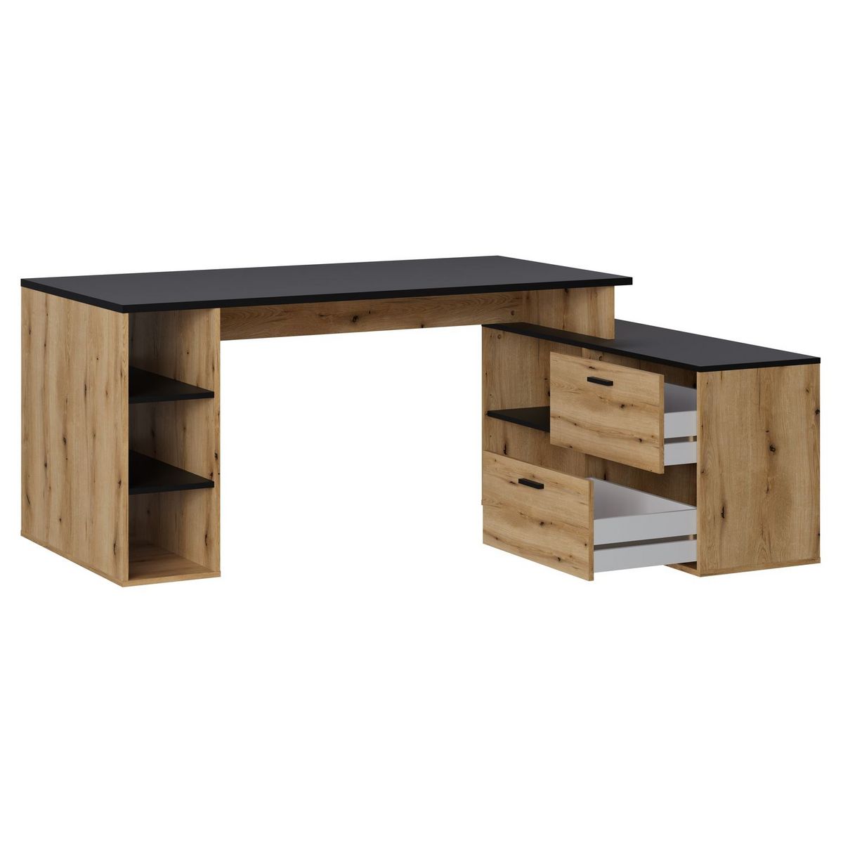 Bureau d'angle 3 tiroirs et rangements L183cm ESTEBAN