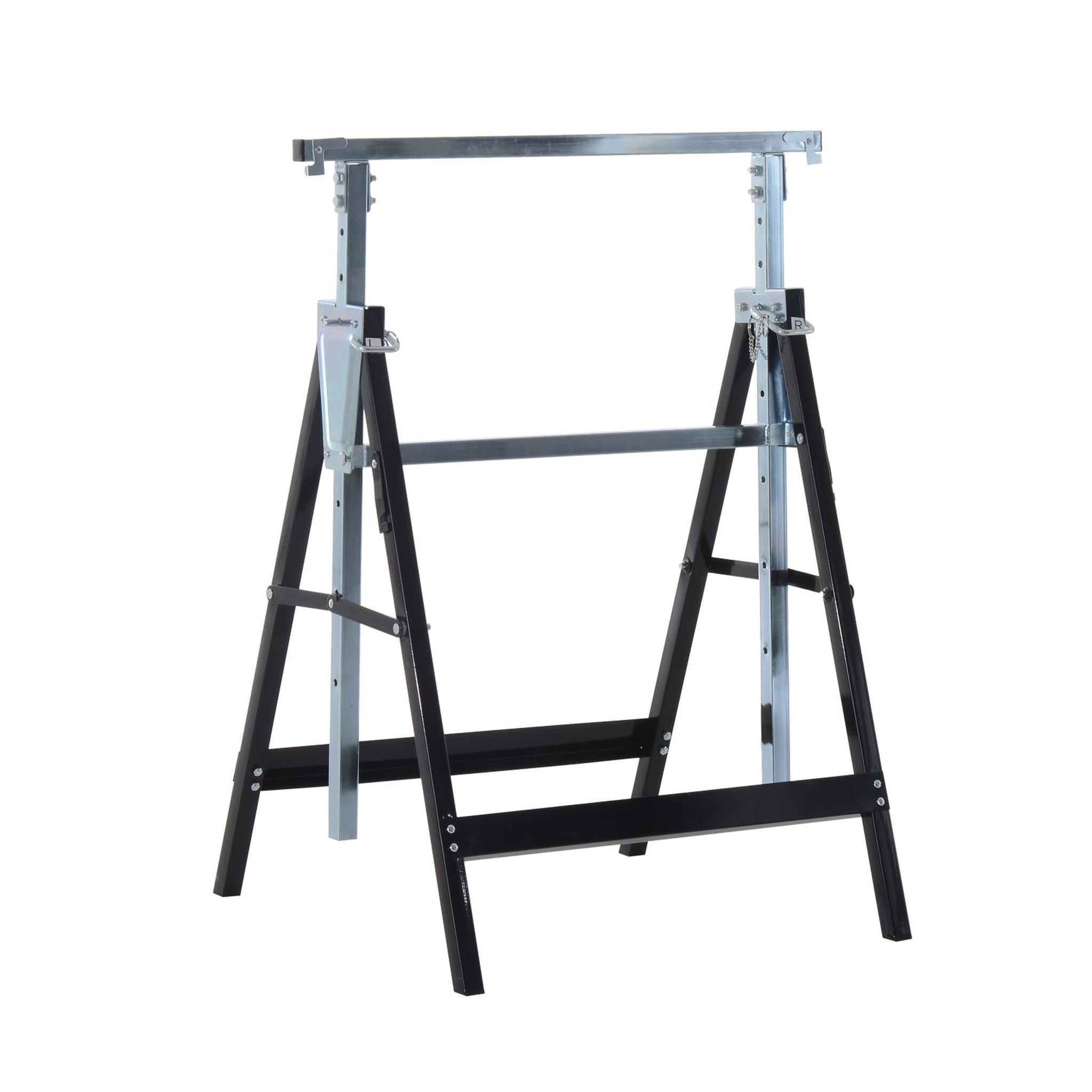 Voir la diapositive 4 : HOMCOM Lot de 2 tréteaux pliables télescopiques hauteur réglable 80-130 cm noir