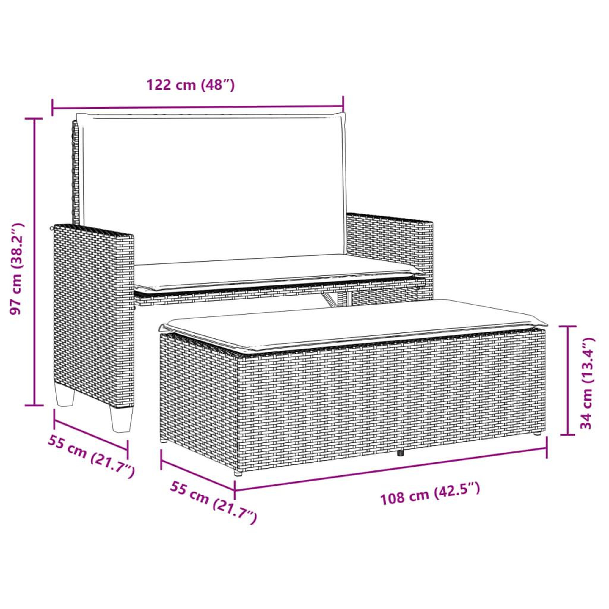Voir la diapositive 6 : VIDAXL Banc de jardin et coussins et repose-pied gris clair poly rotin