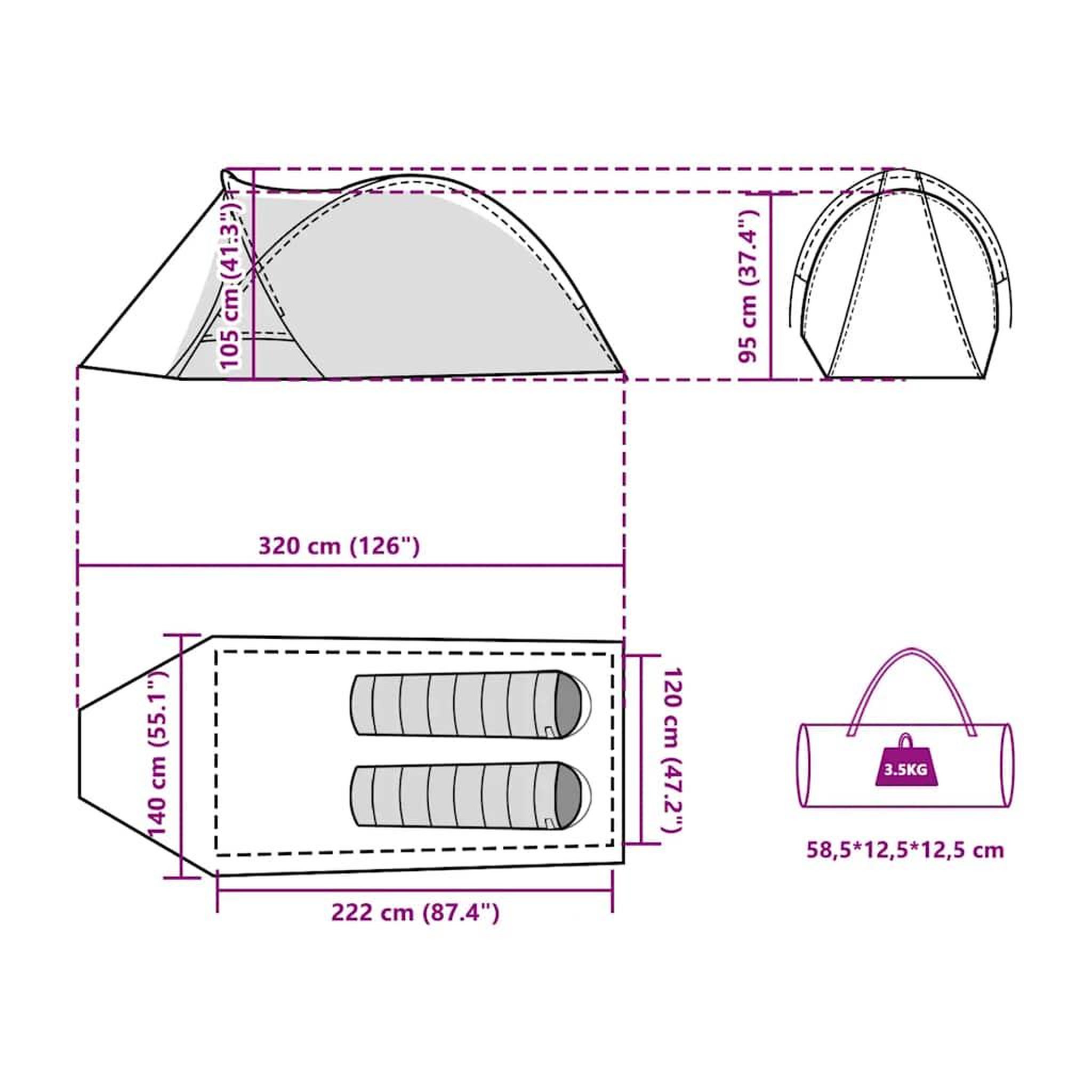 Voir la diapositive 6 : VIDAXL Tente de camping a dome 2 personne vert impermeable