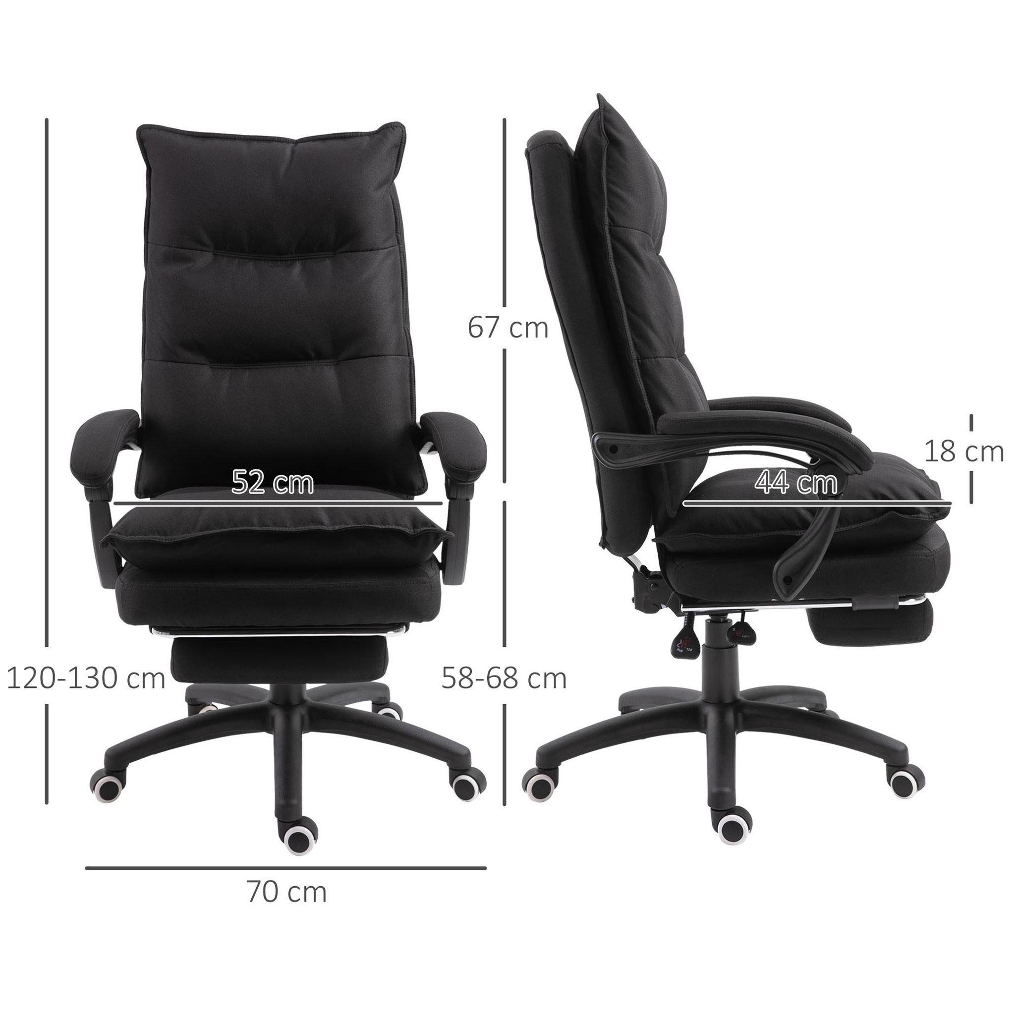 Voir la diapositive 3 : HOMCOM Fauteuil de bureau direction massant hauteur réglable dossier inclinable repose-pied intégré toile de lin noir