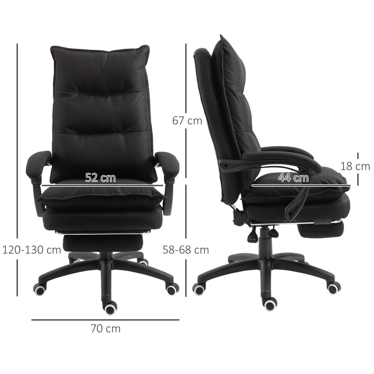 HOMCOM Fauteuil de bureau direction massant hauteur réglable dossier inclinable repose-pied intégré toile de lin noir