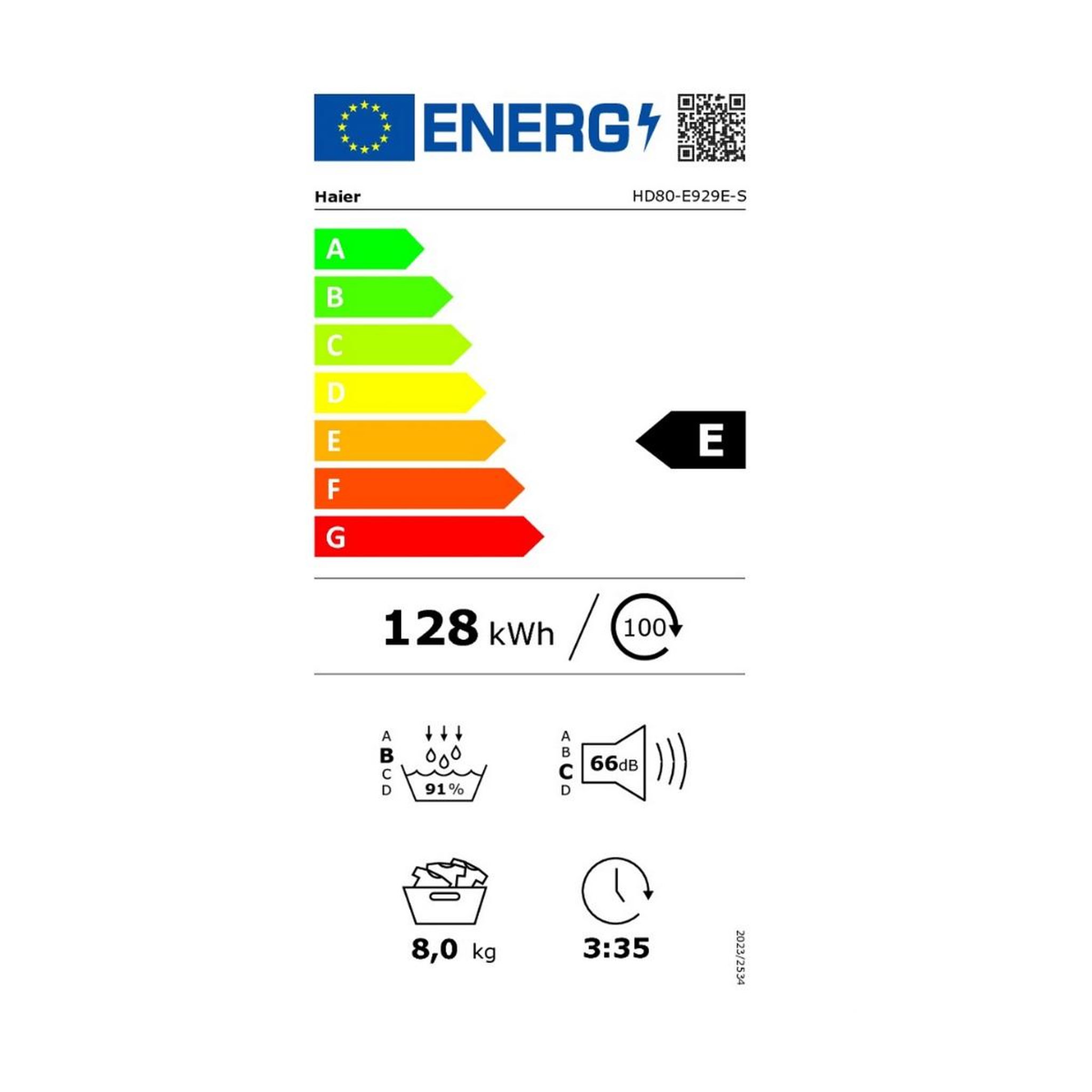 Voir la diapositive 2 : HAIER Sèche-linge pompe à chaleur 60cm 8kg - hd80-e929e-s