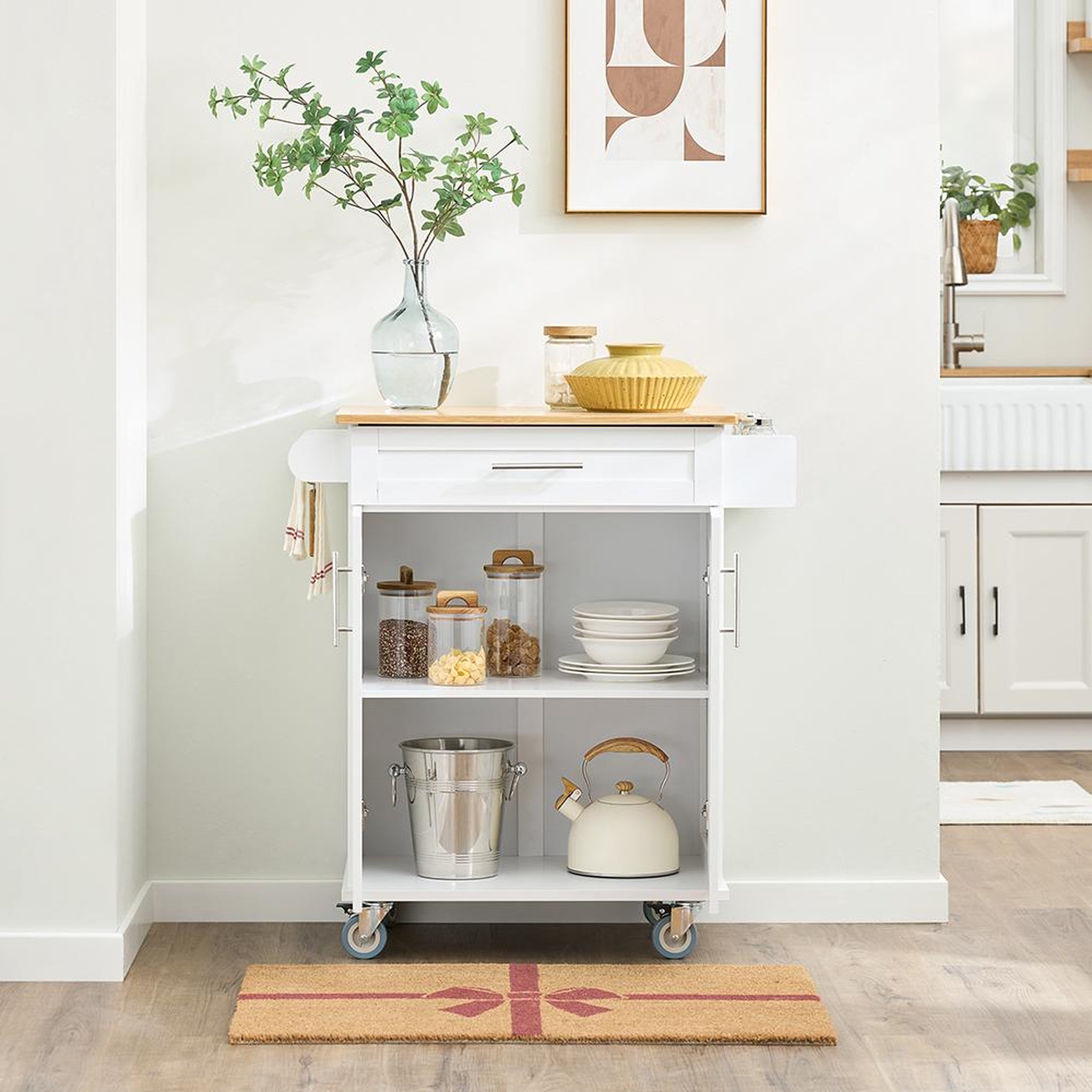 Voir la diapositive 4 : SOBUY Chariot de cuisine blanc avec tiroir et roulettes 83x46x91cm FKW13-II-WN
