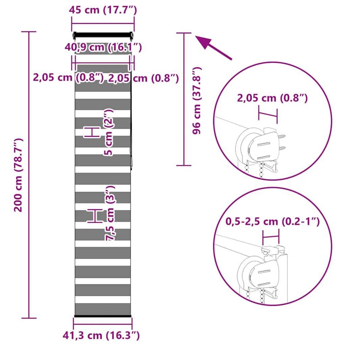 VIDAXL Store zebre blanc 45x200cm largeur du tissu 40,9 cm polyester