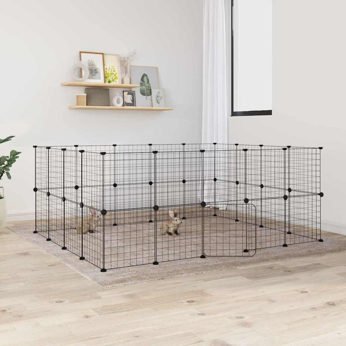 VIDAXL Cage animaux de compagnie a 36 panneaux et porte Noir 35x35 cm