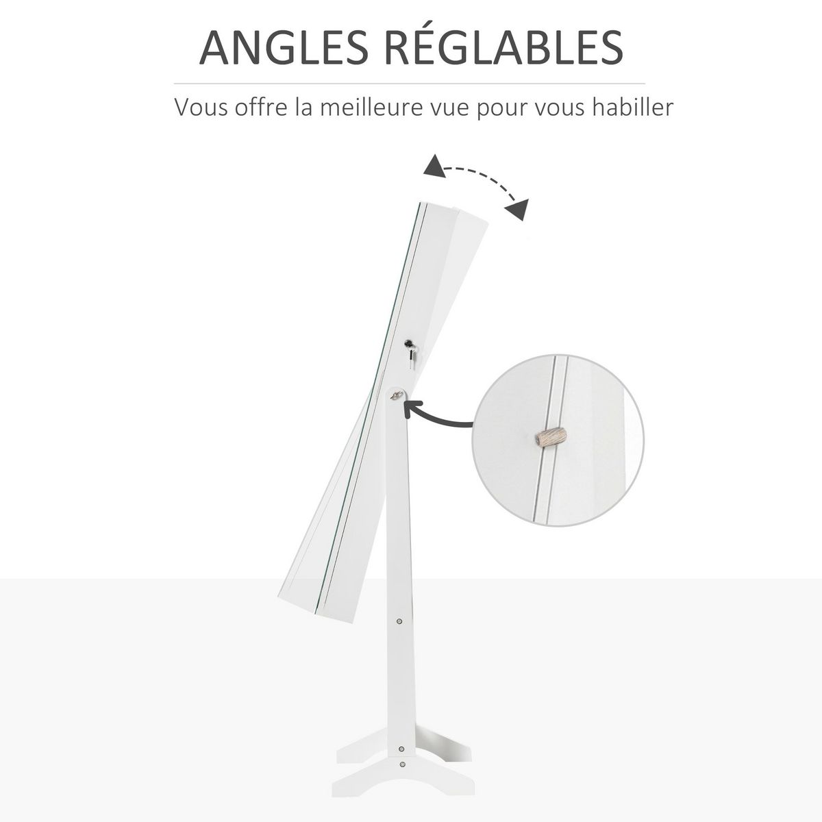 HOMCOM Armoire à bijoux sur pied multi-rangement avec miroir LED MDF blanc