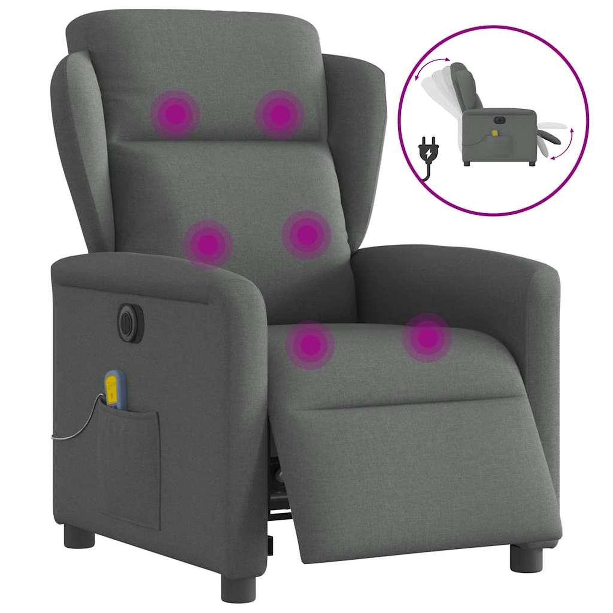 VIDAXL Fauteuil inclinable de massage electrique gris fonce tissu