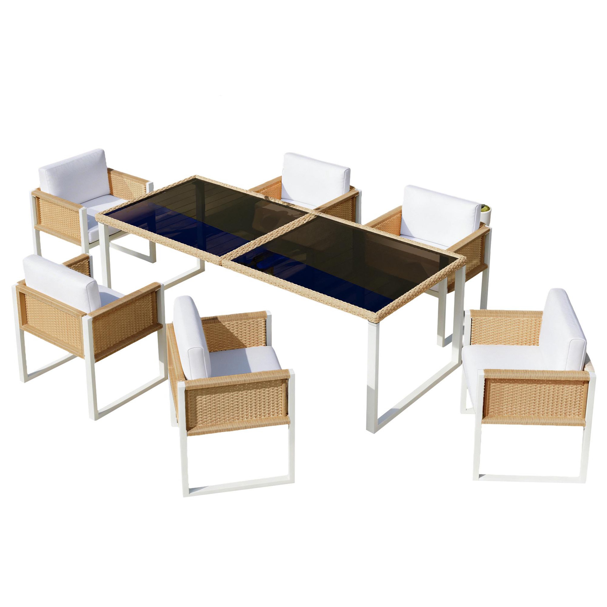 Voir la diapositive 5 : MERAX Salon de jardin 6 places en corde tressée avec table et fauteuils