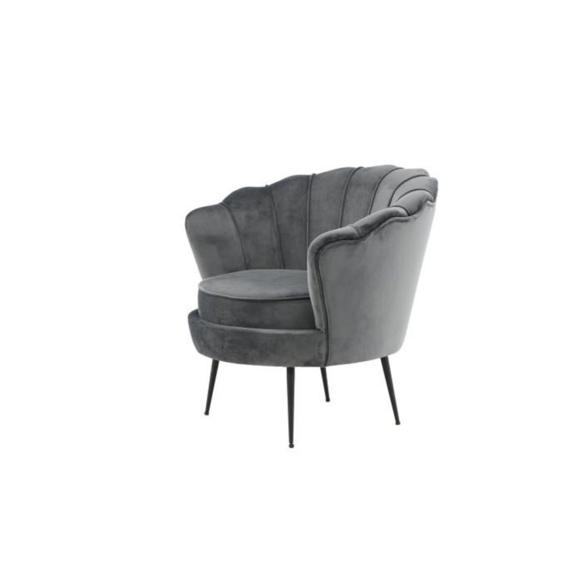 Paris Prix Fauteuil Coquillage en Velours  Calais  83cm Gris Foncé