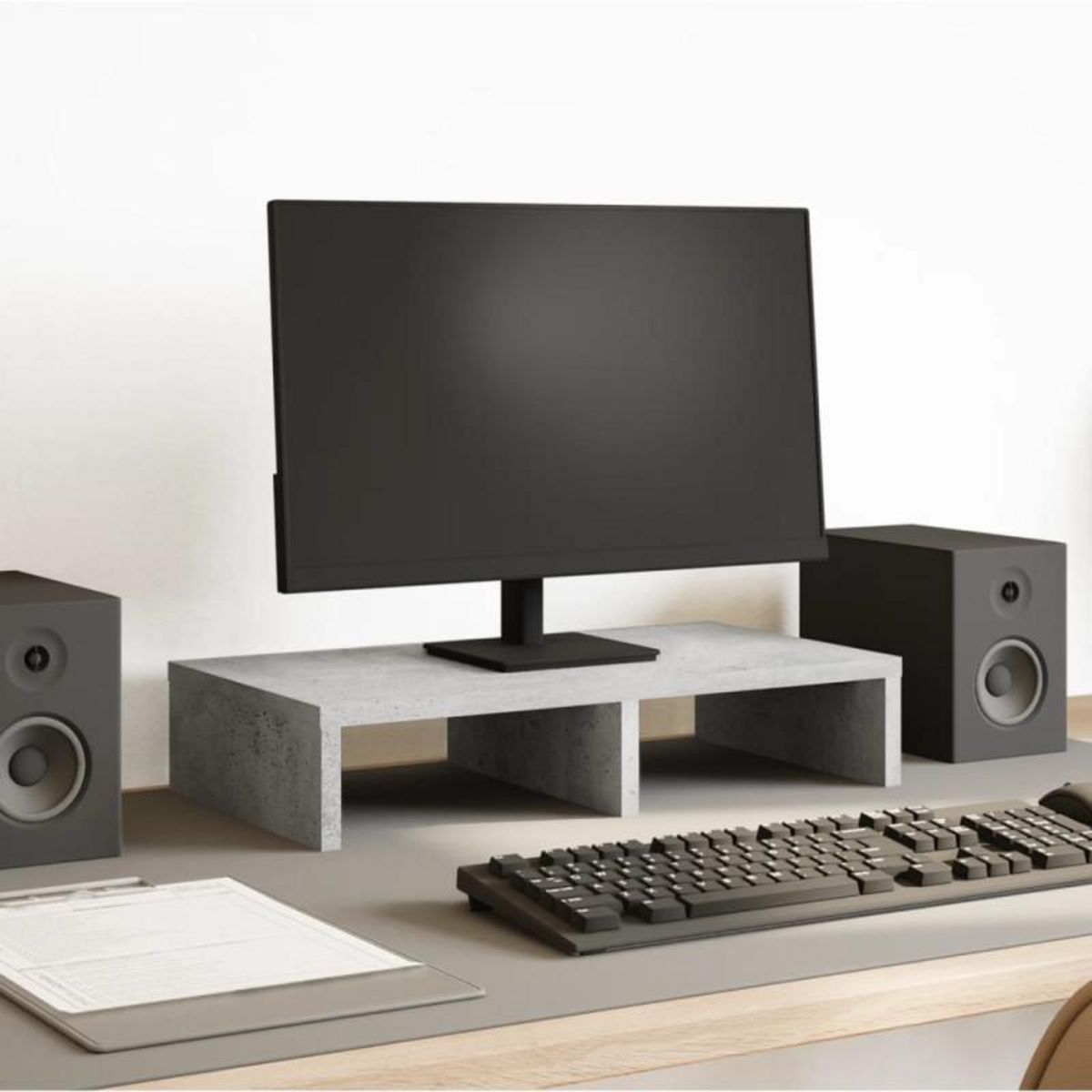 VIDAXL Support de moniteur gris béton 50x27x10 cm bois d ingénierie