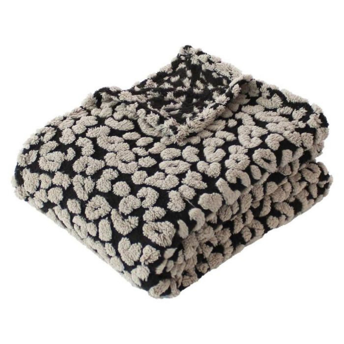Paris Prix Plaid en Sherpa Léopard  Java  130x170cm Noir
