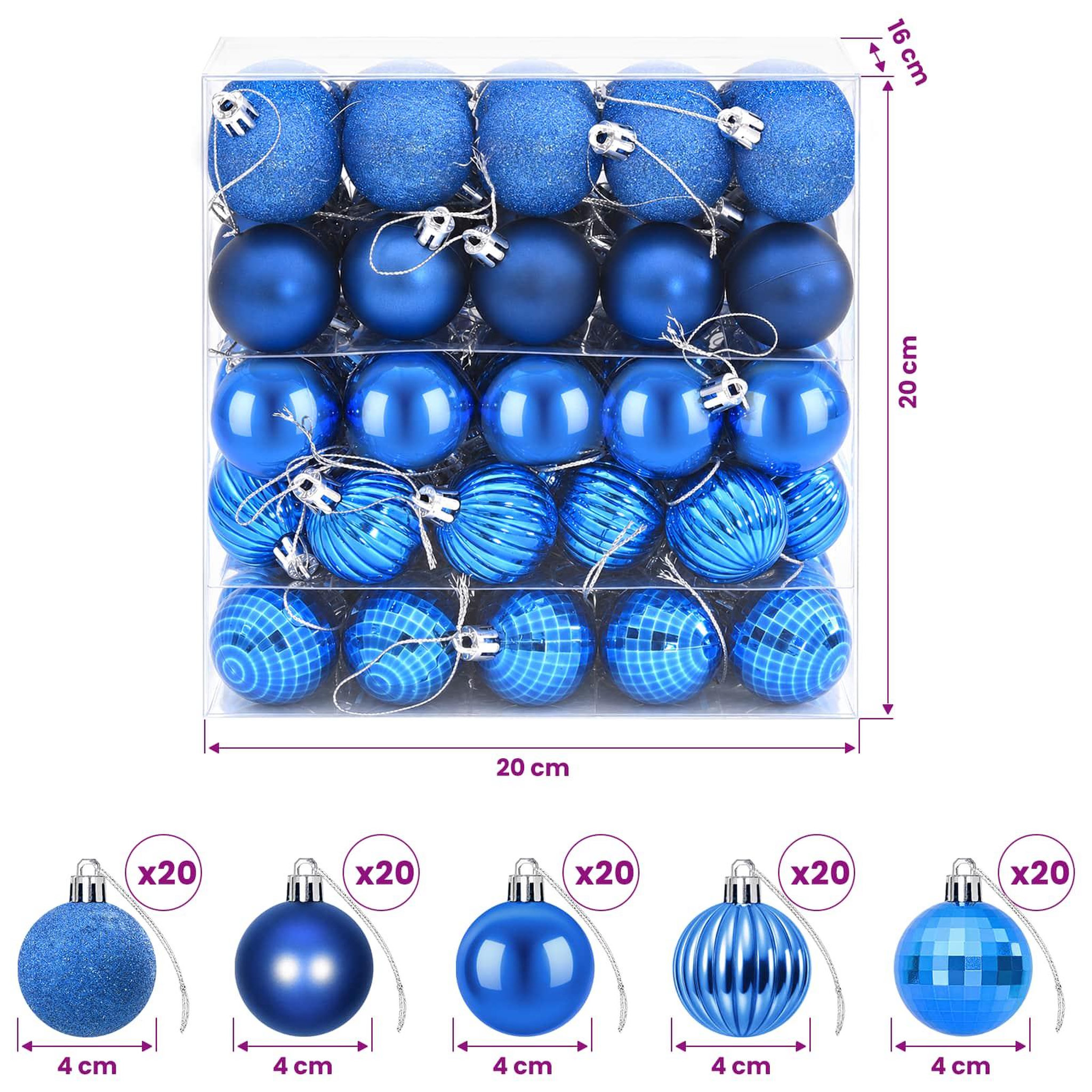 Voir la diapositive 3 : VIDAXL Ensemble de boules de Noël 100 pc Bleu 4 cm Polystyrene