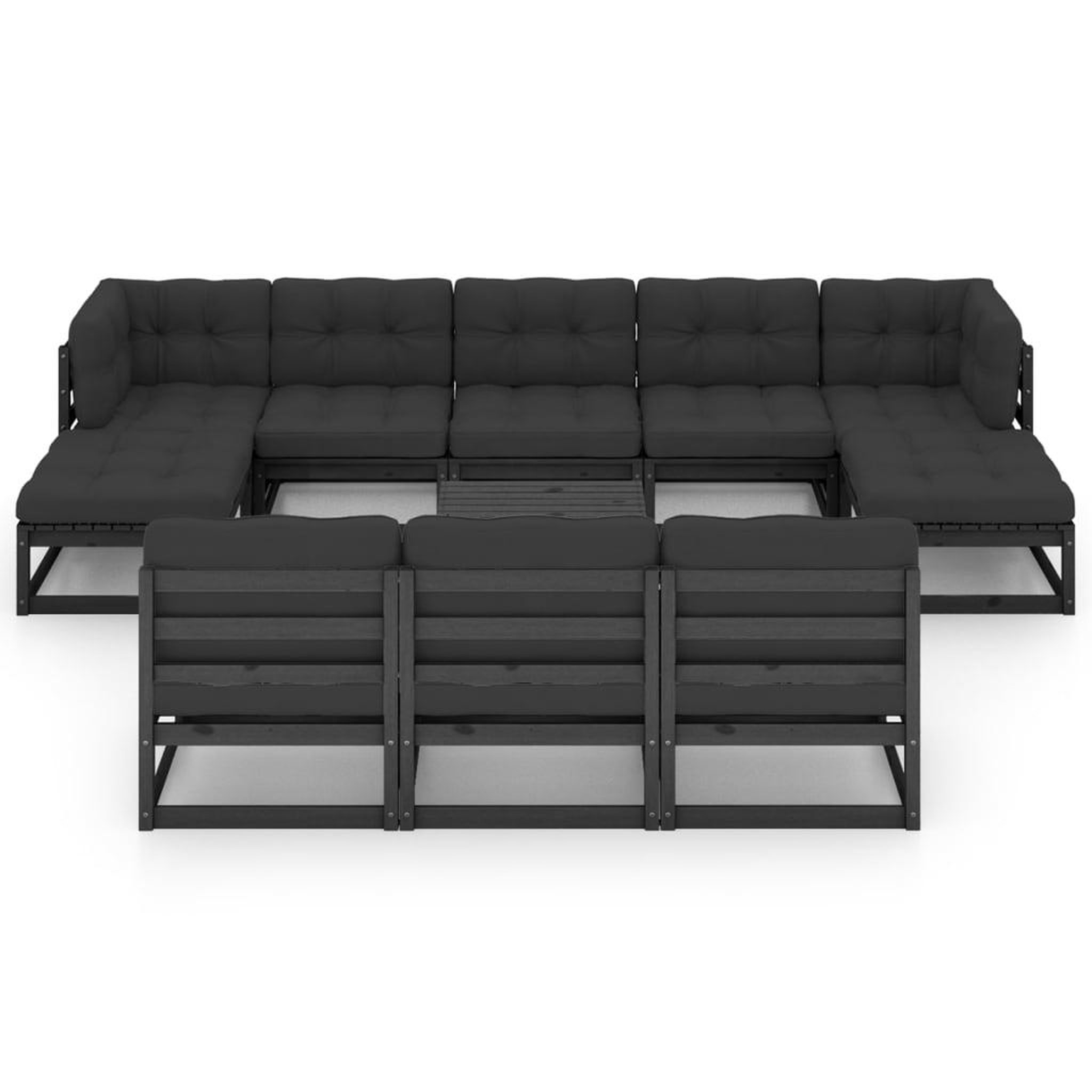 Voir la diapositive 3 : VIDAXL Salon de jardin 11 pcs avec coussins Noir Bois de pin massif