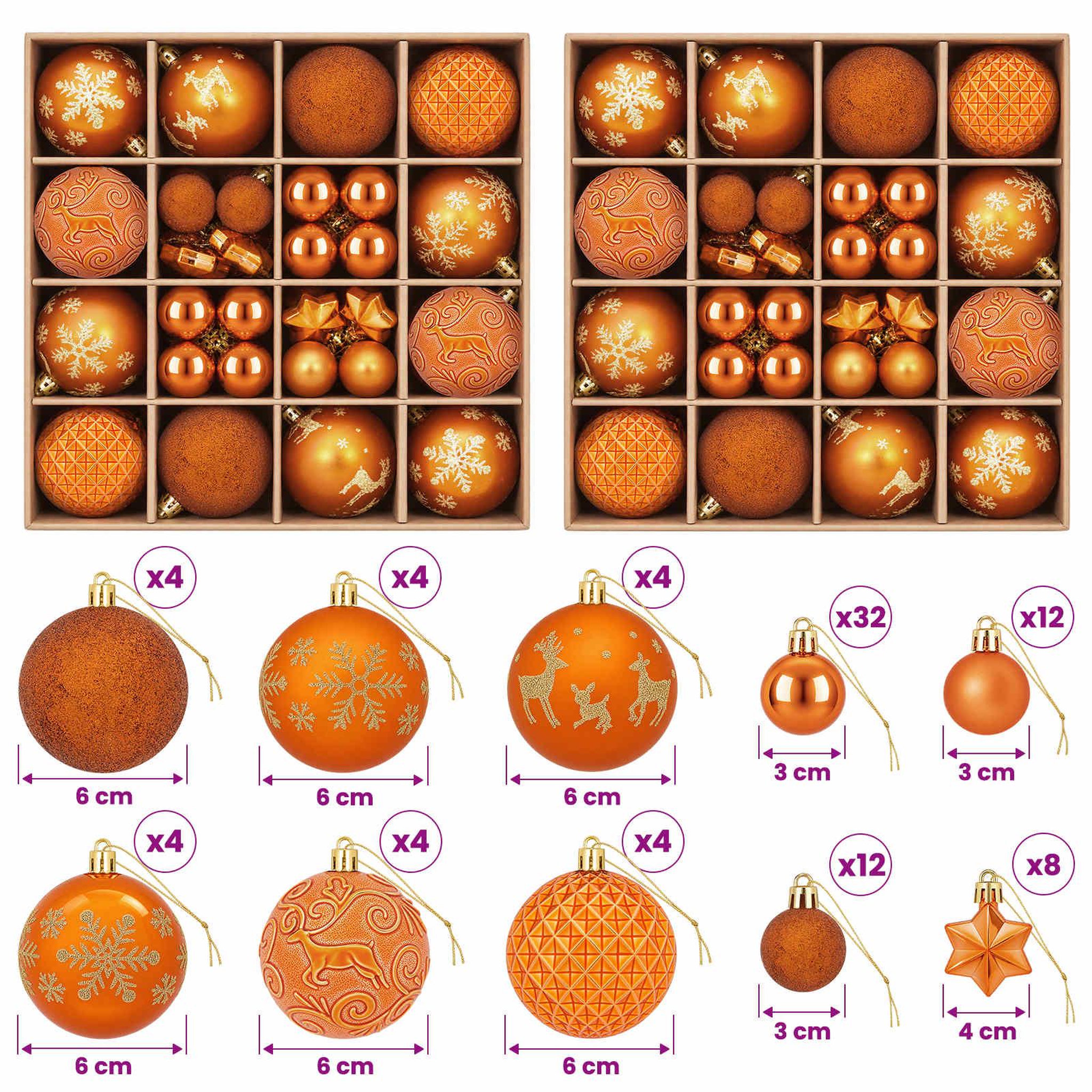 Voir la diapositive 3 : VIDAXL Ensemble de boules de Noël 88 pc Bronze Diam. 6 cm Plastique