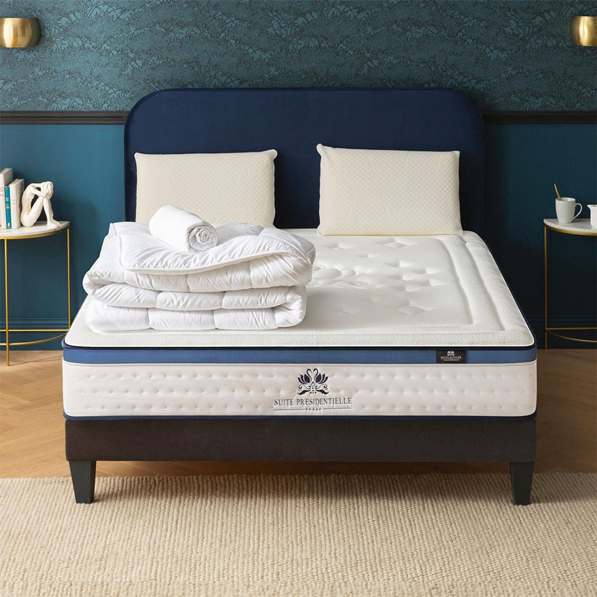 SUITE ETOILEE SUITE ETOILEE | Pack Prêt à dormir SUITE PRESIDENTIELLE | Matelas Mémoire de forme + Sommier + Accessoires