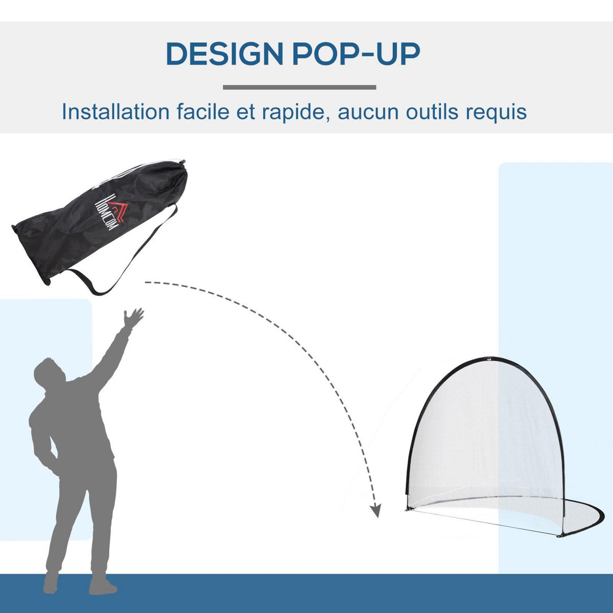 HOMCOM Cage de foot portable - but de football futsal pliable pop up - sac rangement, piquets inclus - dim. 247L x 203l x 201,5H cm - fibre verre Oxford noir