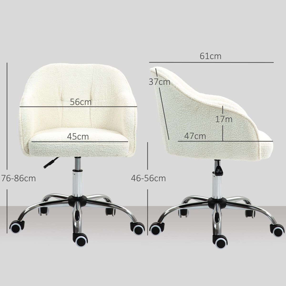 HOMCOM Chaise de bureau tissu bouclette design hauteur réglable pivotante piètement acier