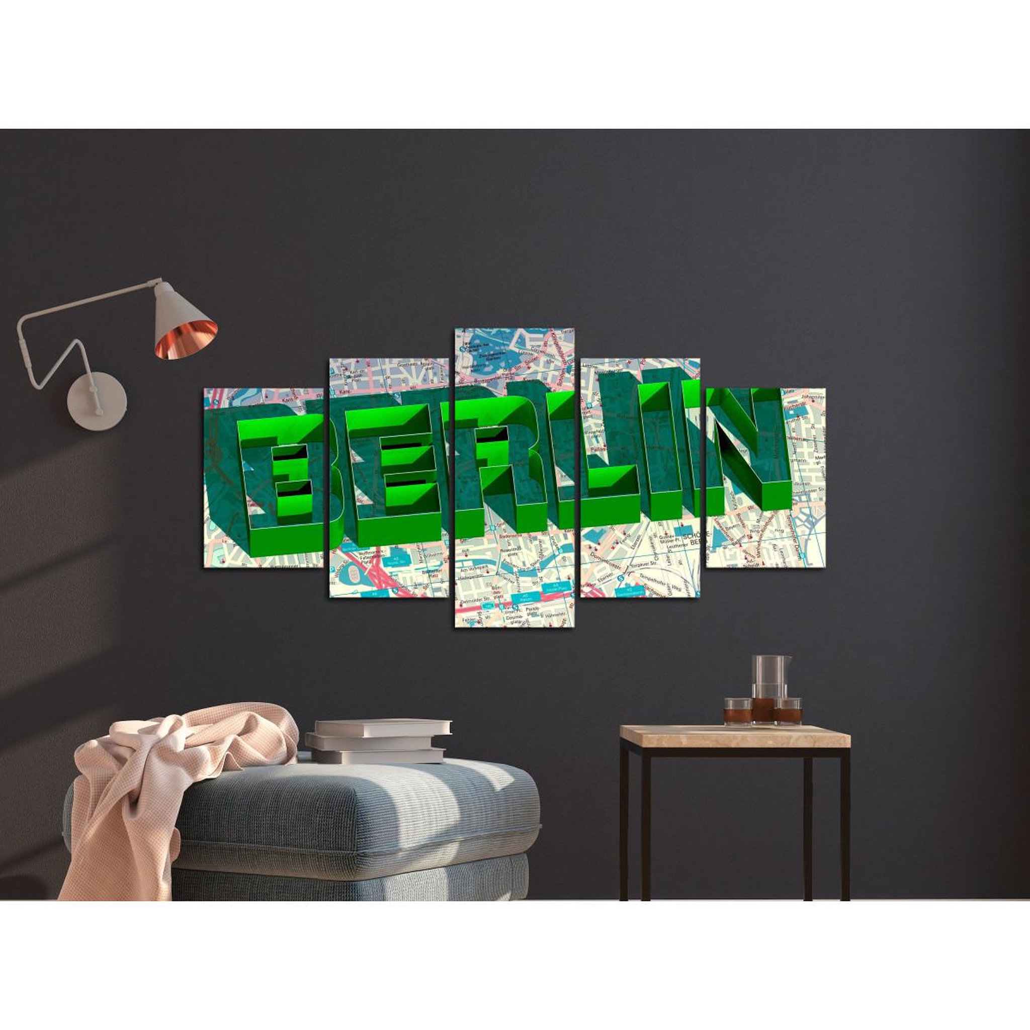 Voir la diapositive 2 : Paris Prix Tableau Imprimé 5 Panneaux  Green Berlin Wide
